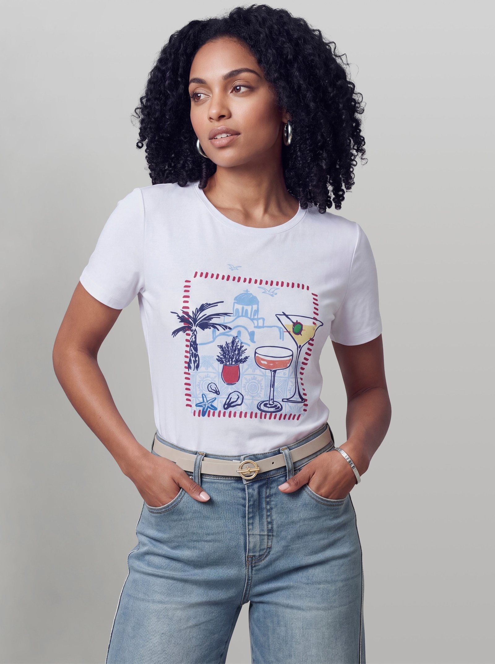 heine Kurzarmshirt mit Frontprint - weiß