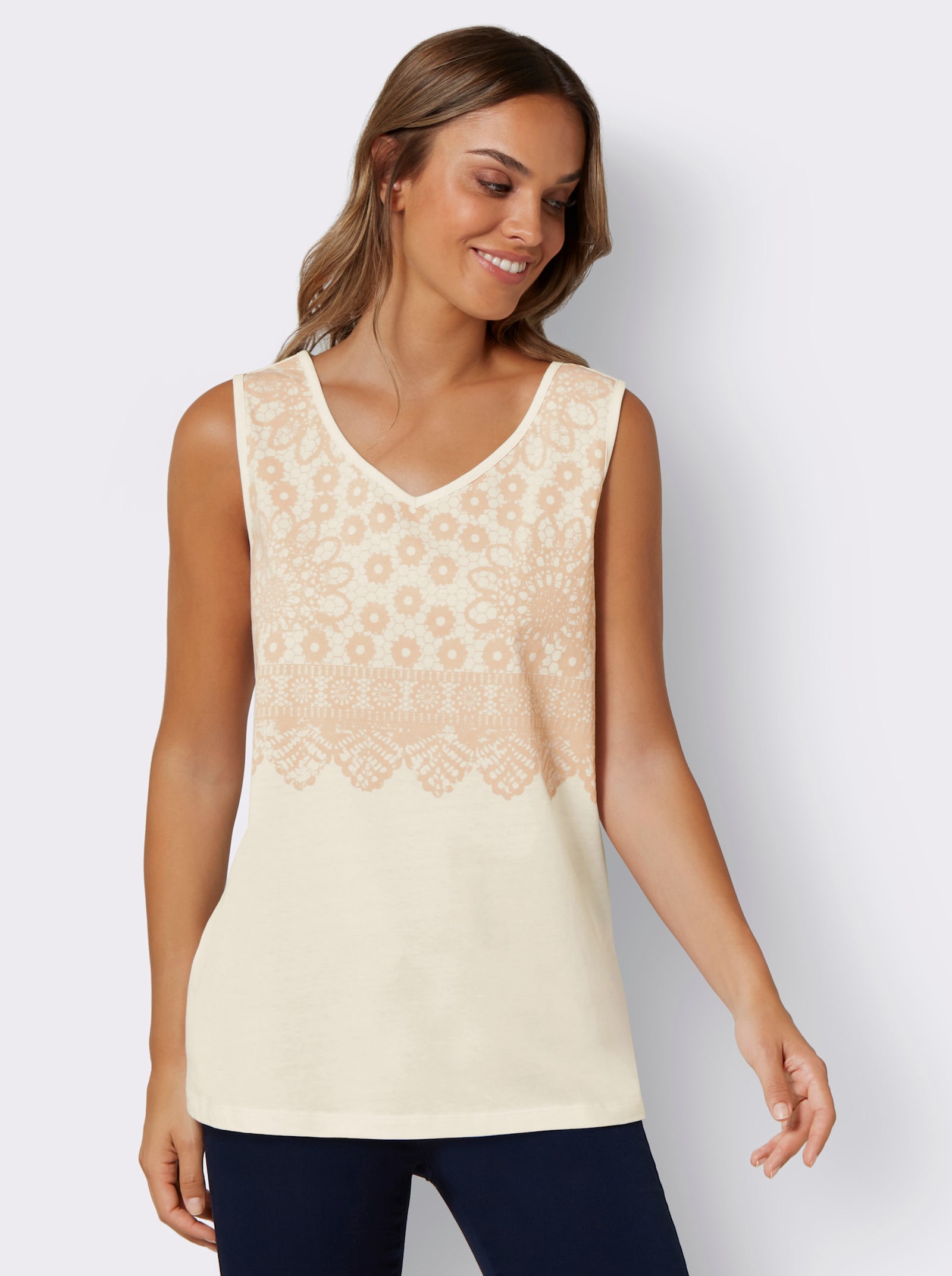 Shirttop im farbharmonischen Druckmuster - ecru-elfenbein