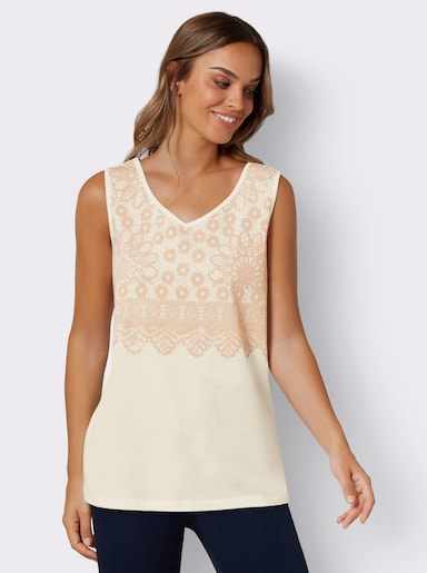 Shirttop im farbharmonischen Druckmuster - ecru-elfenbein