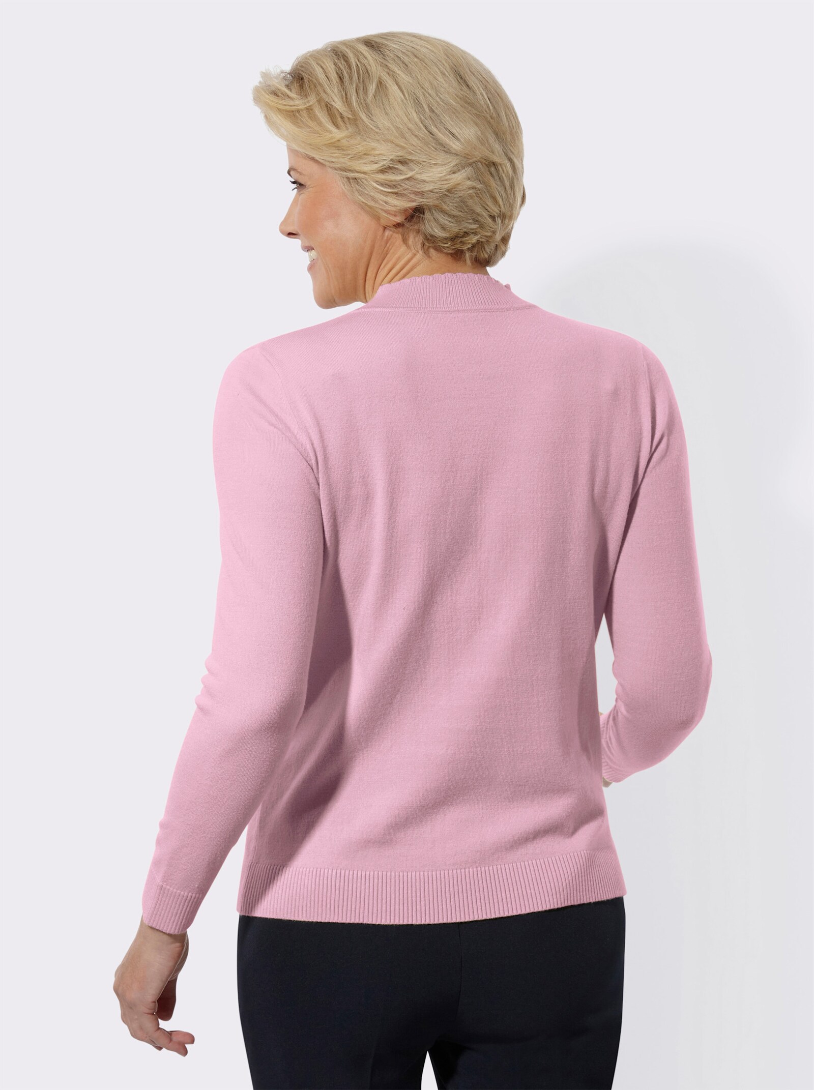 Stehkragenpullover mit Stickerei - rosé