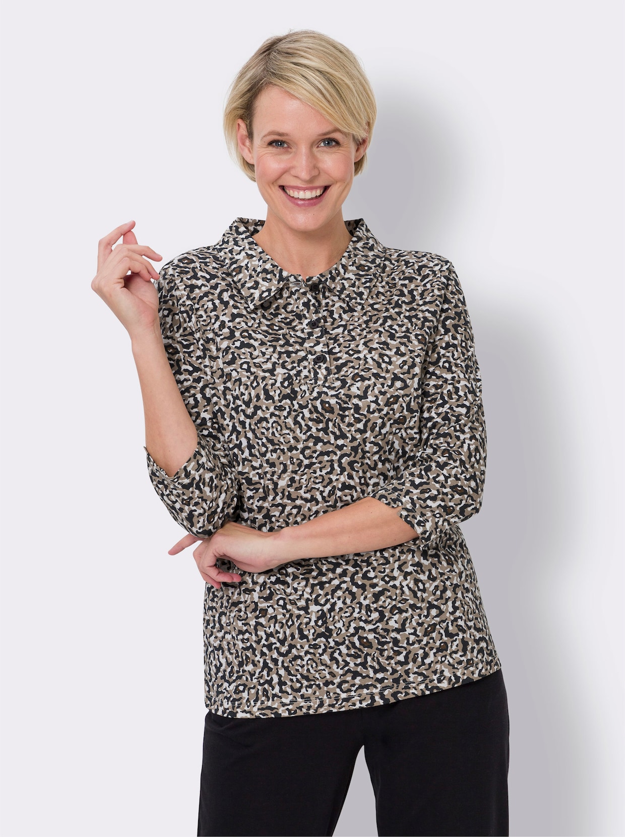 Shirt met 3/4-mouw - zwart/bruin geprint