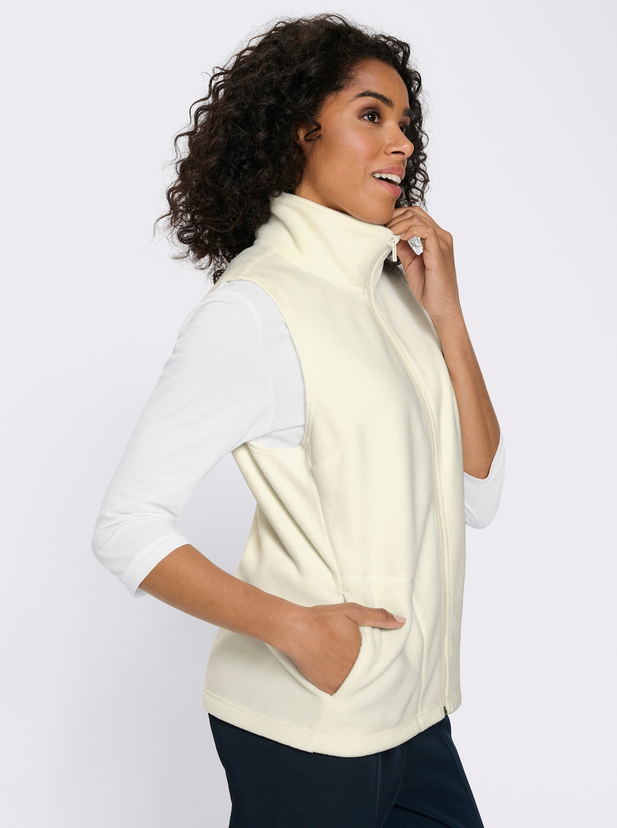 Fleecegilet met opstaande kraag - ecru