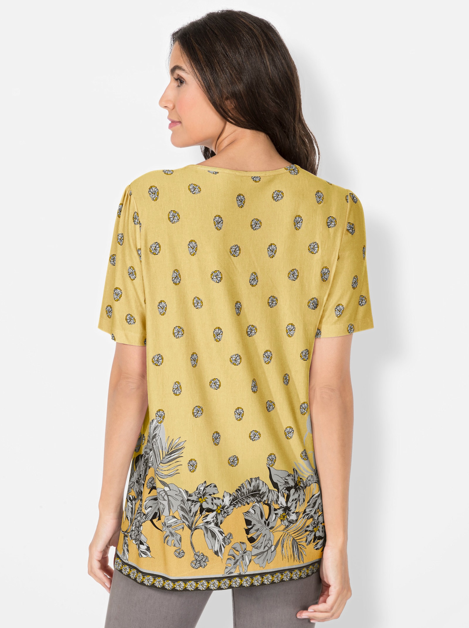 Tuniekshirt met rimpeling bij de hals - citroen bedrukt