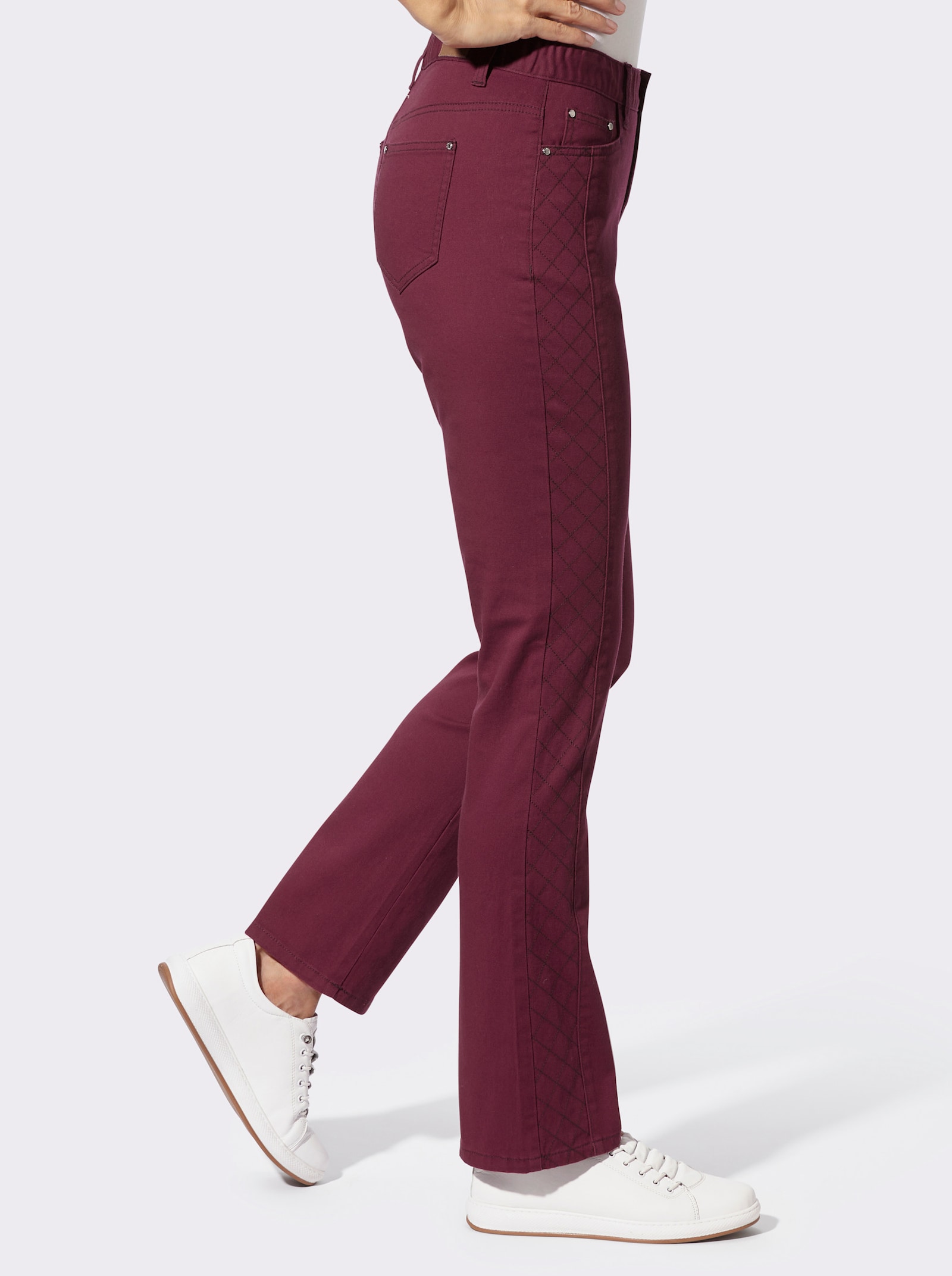 5-Pocket-Jeans mit Rauten-Steppung - bordeaux