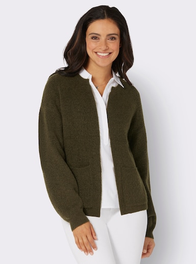 Strickjacke mit Ballon-Ärmeln - khaki-meliert