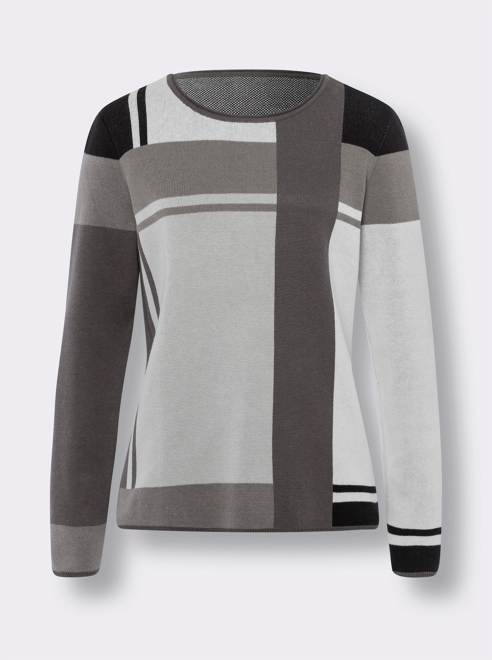 heine Jacquardpullover im Colour-Blocking - grau-schwarz-gemustert