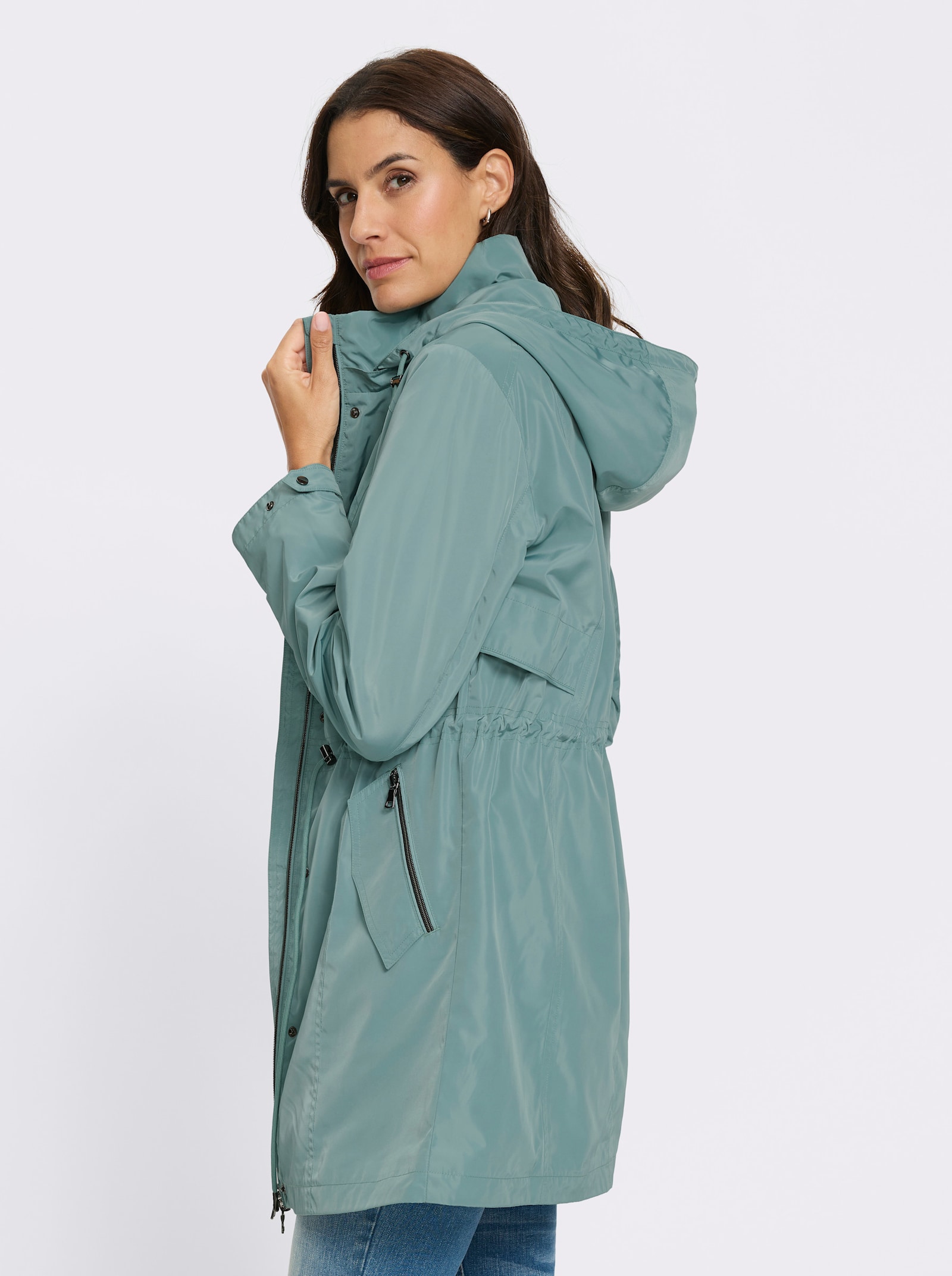 Longjacke mit 2-Wege-Reißverschluss - jade