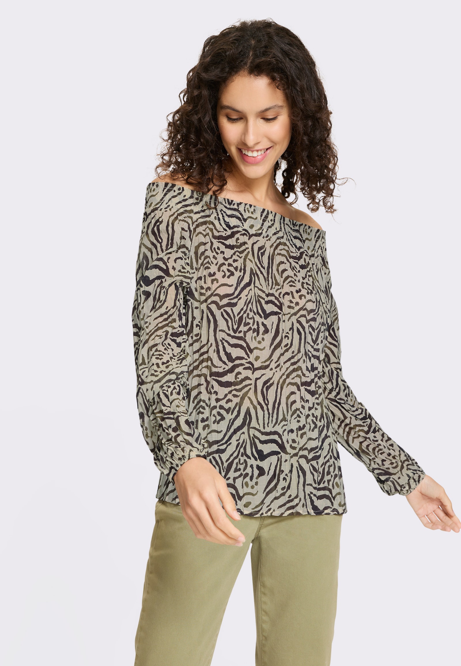 heine Blouse met print en variabele hals - zand/bruin geprint