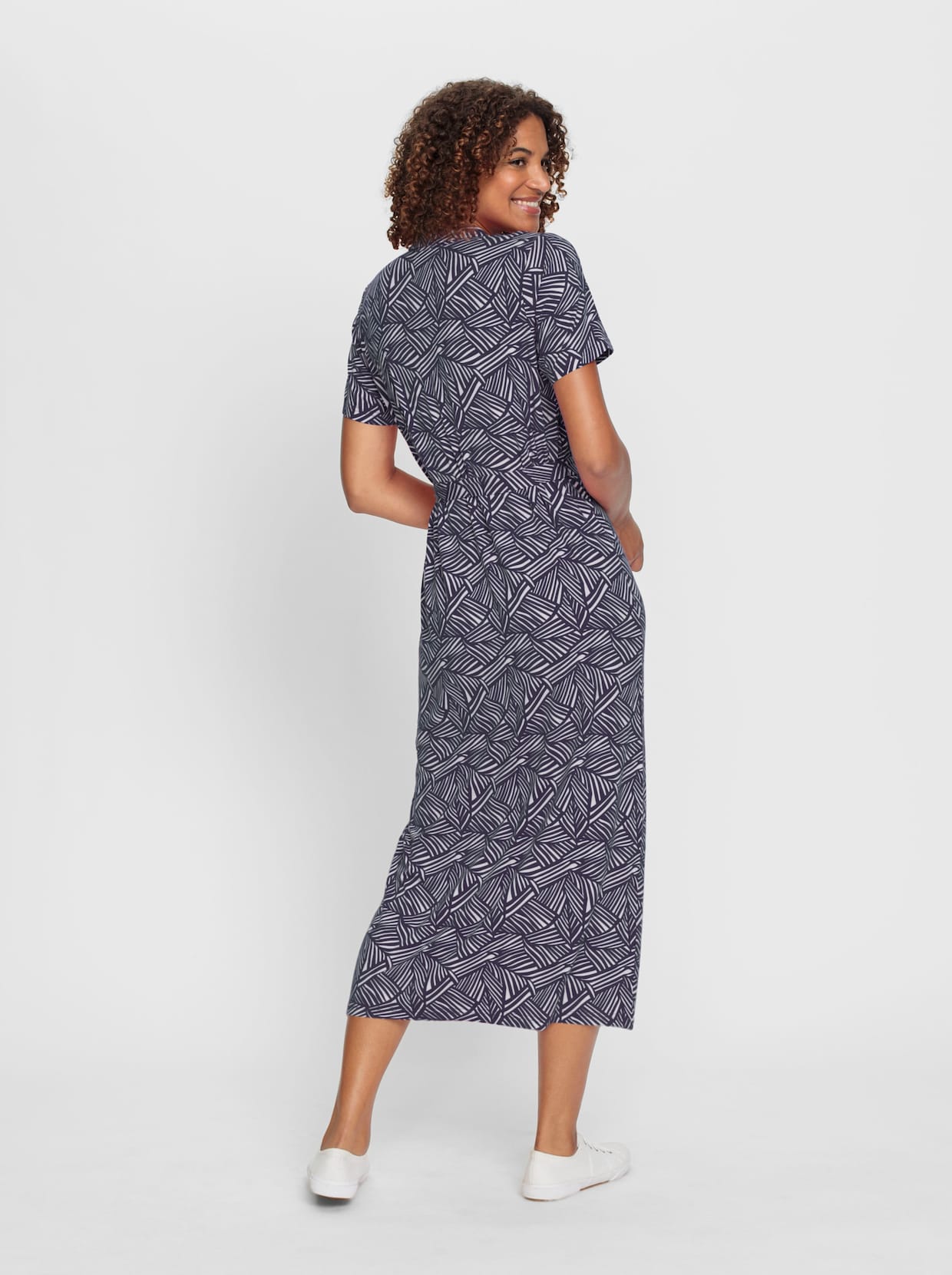 Jersey jurk - marine/wit geprint