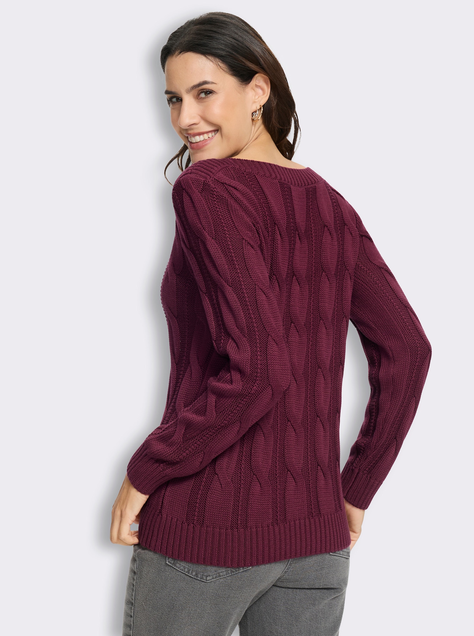  Strickpullover mit Allover-Zopfmuster - bordeaux