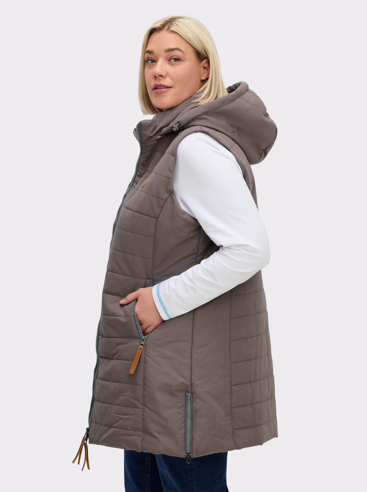 Longweste mit abnehmbarer Kapuze - taupe