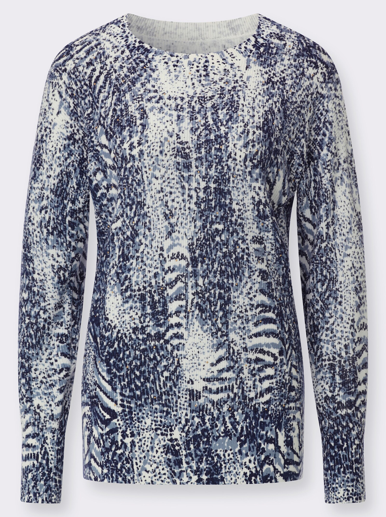 Langarm-Pullover mit Allover-Print - marine-ecru-bedruckt