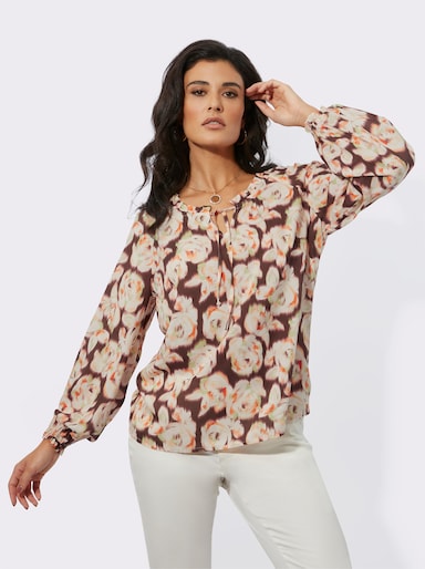 Druckbluse aus reinem Modal - elfenbein-orange-bedruckt