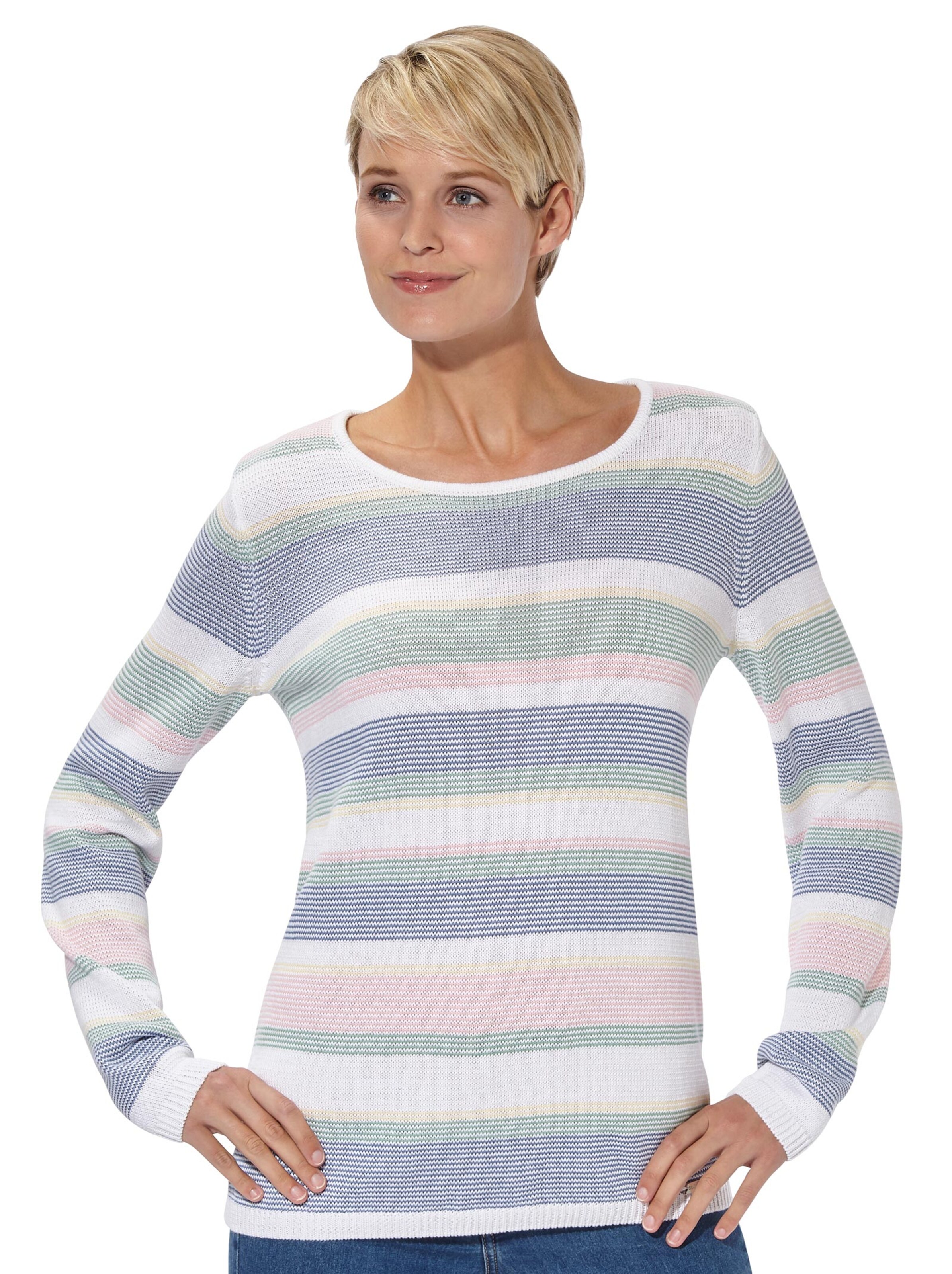 Pullover - ecru-blau-gestreift