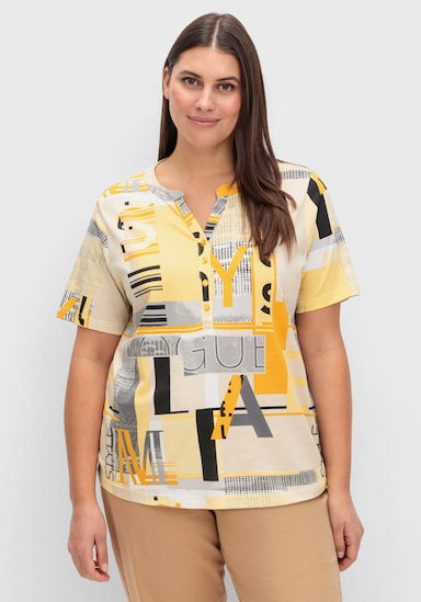 Kurzarmshirt im Baumwoll-Modal-Mix - ocker-sand-bedruckt