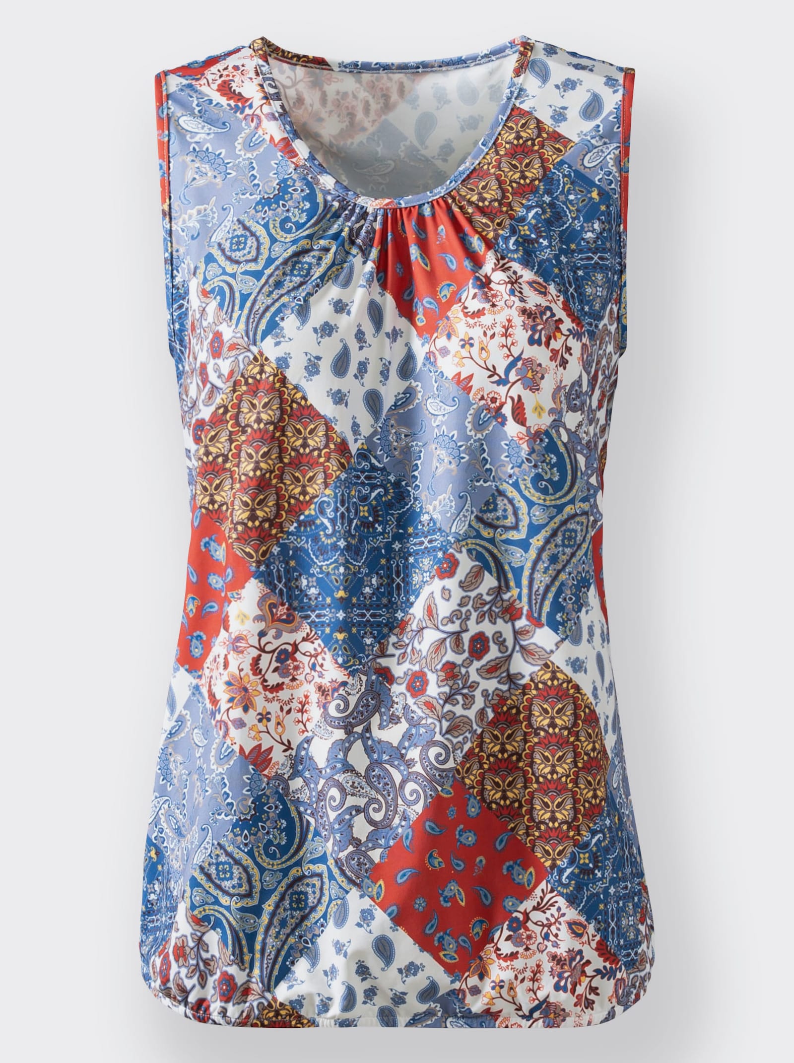 Débardeur, motif patchwork - bleu tourterelle imprimé