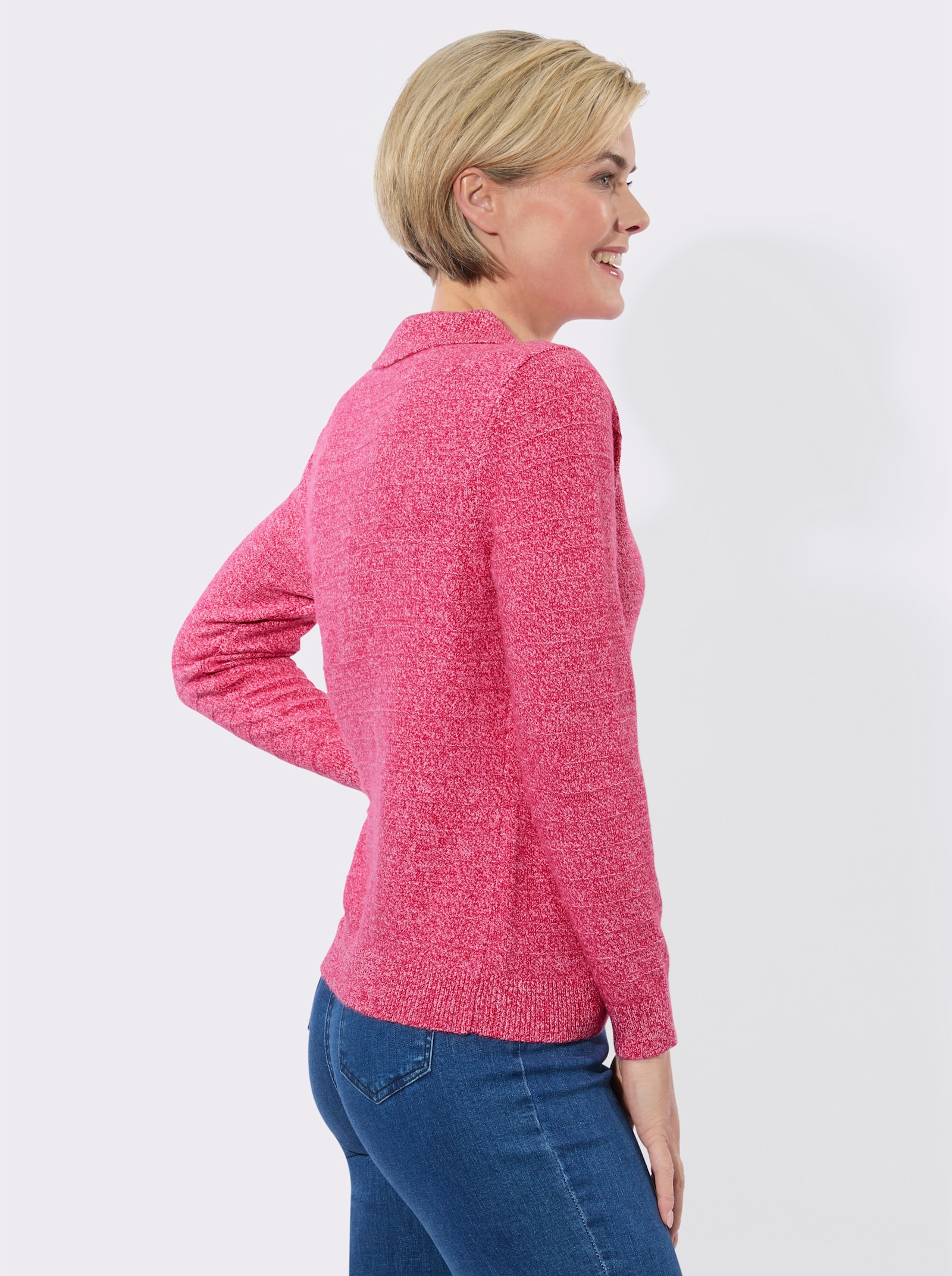 Polopullover in melierter Optik - pink-ecru-meliert