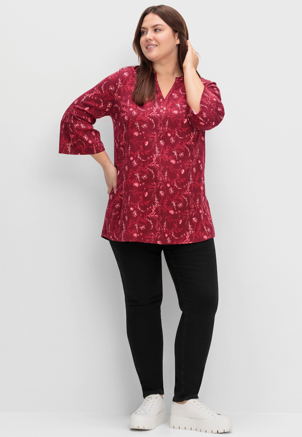 sheego Tuniek - donkerrood gedessineerd