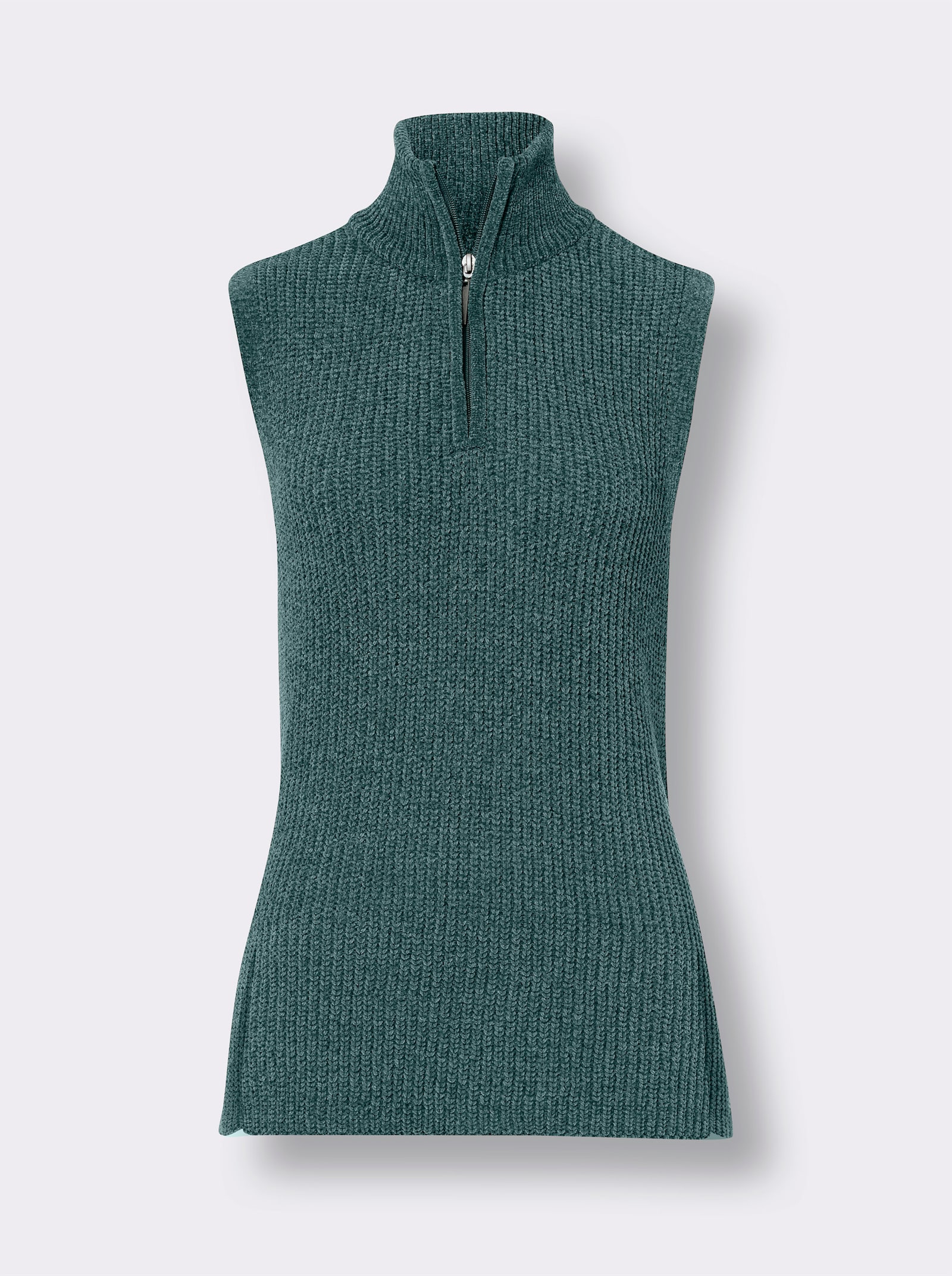 Svetr bez rukávů se stojáčkem a zapínáním na zip - zelená