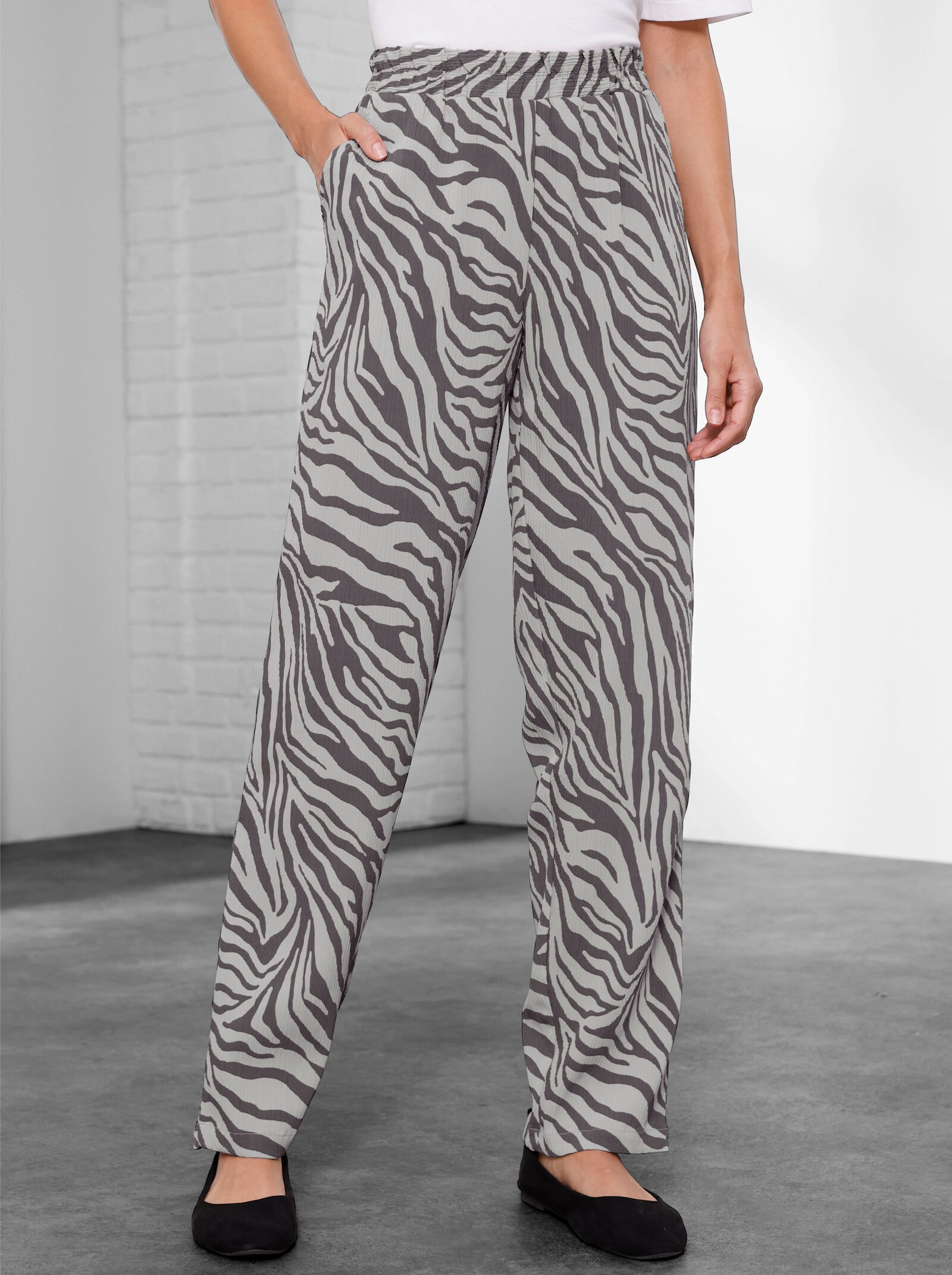 Vrijetijdsbroek met dierenpatroon - steengrijs bedrukt