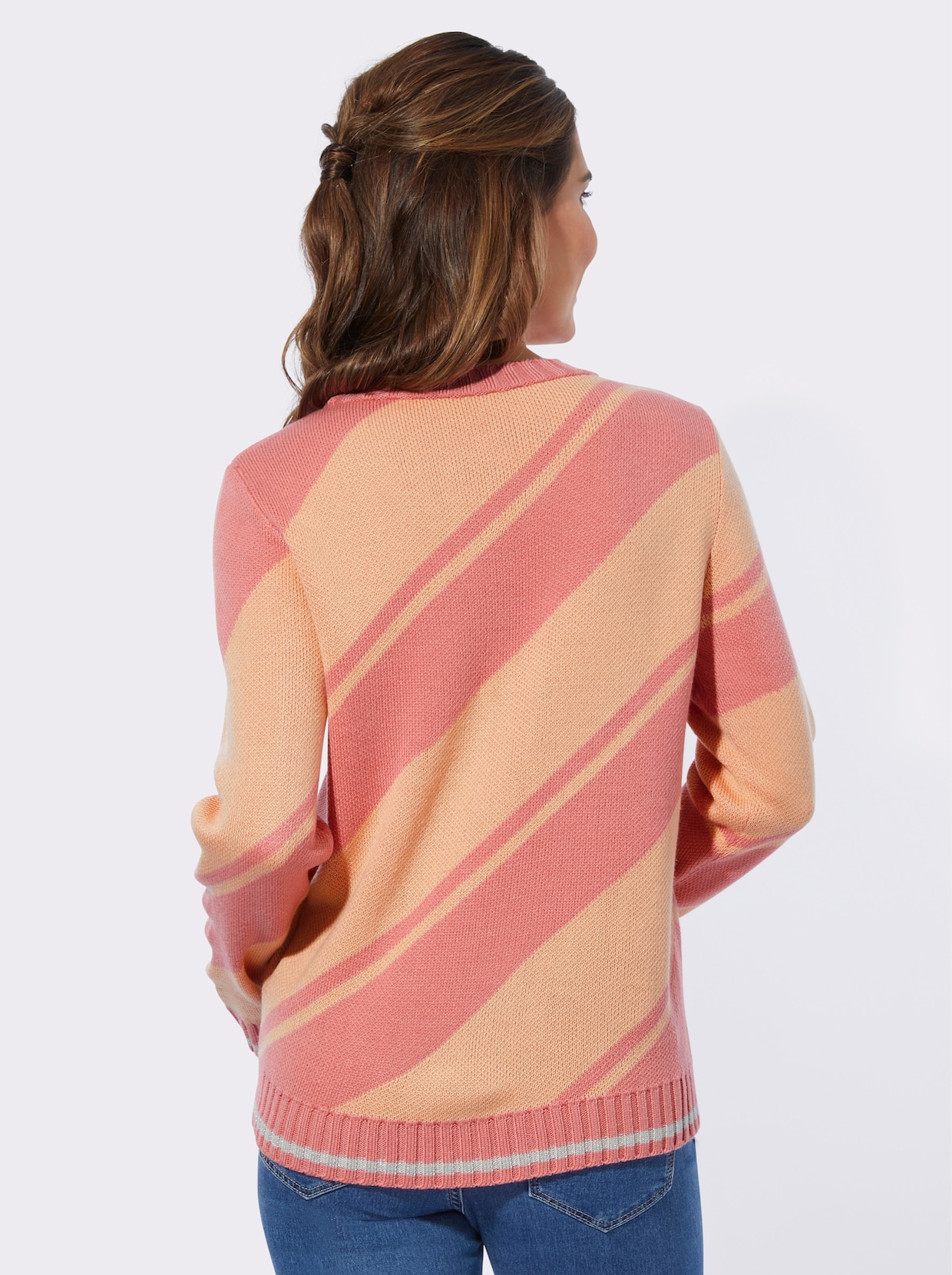 Langarm-Pullover - apricot-flamingo-gemustert