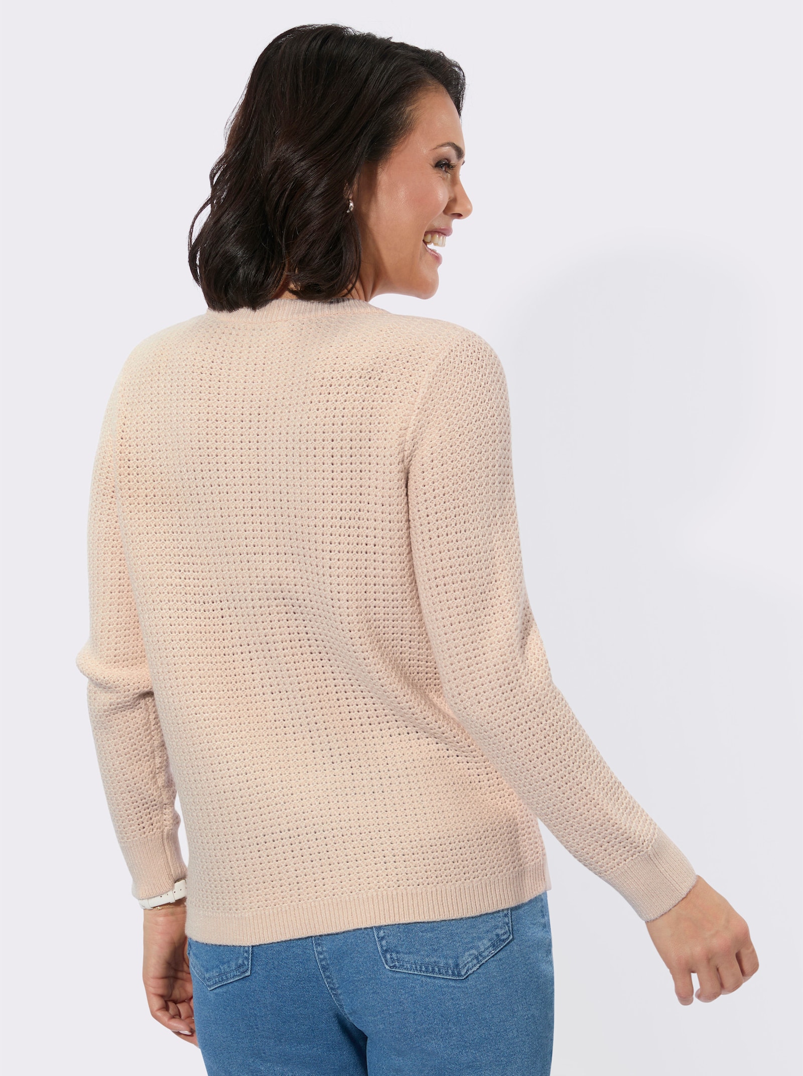 Rundhalspullover mit Schnürung am Saum - elfenbein