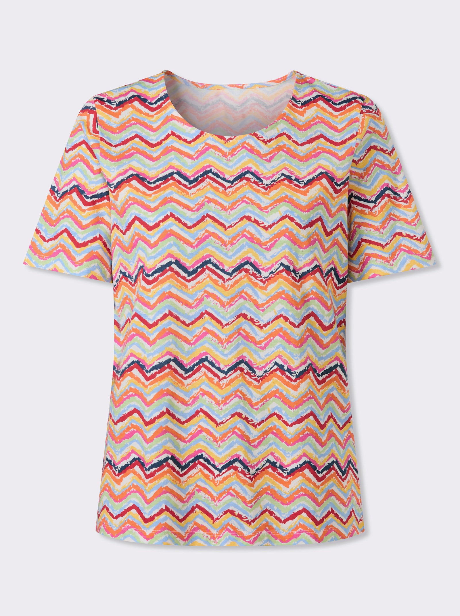 Tričko s krátkým rukávem a klikatým vzorem - červená-nebesky modrá-potisk