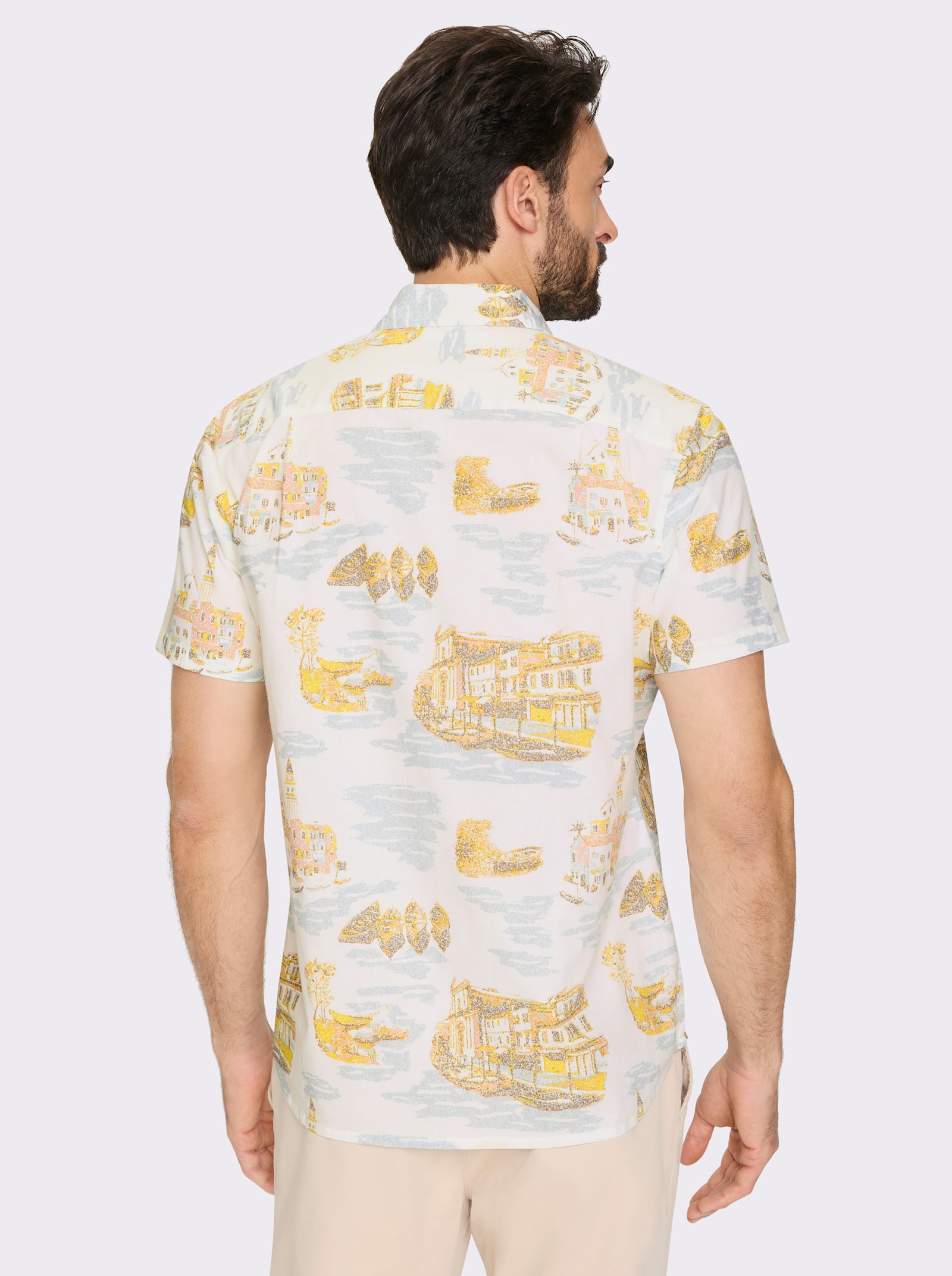 Marco Donati Kurzarmhemd mit Kentkragen - weiß-mint-bedruckt