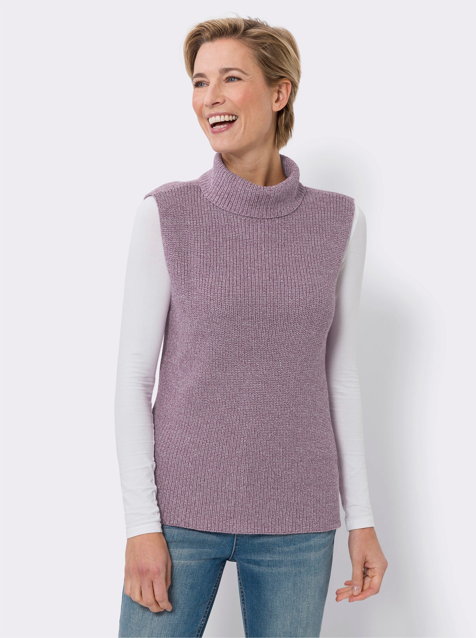 Pullunder mit Rollkragen, meliert - violett-meliert