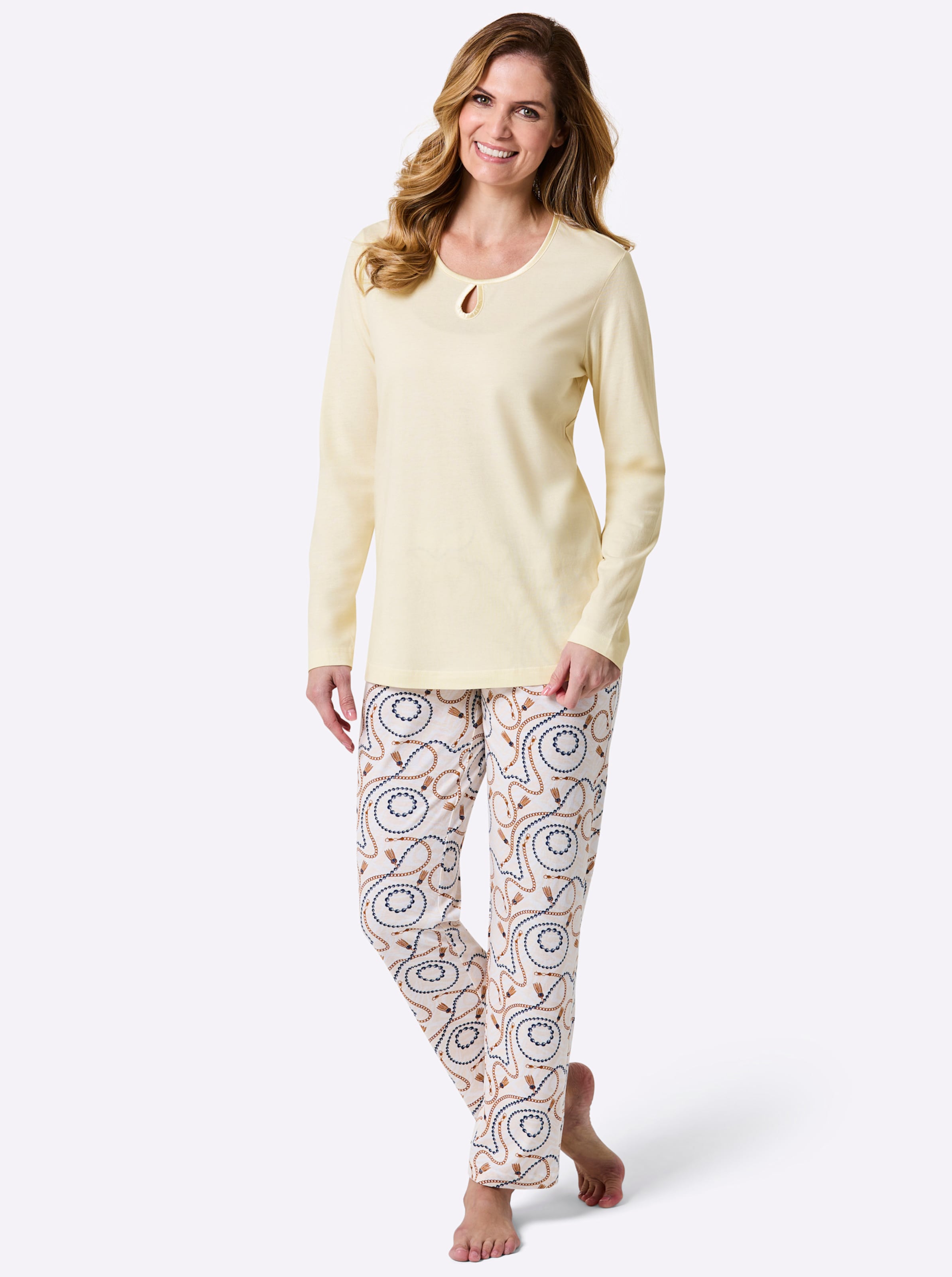 Pyjama champagne/marine bedrukt, foto 2