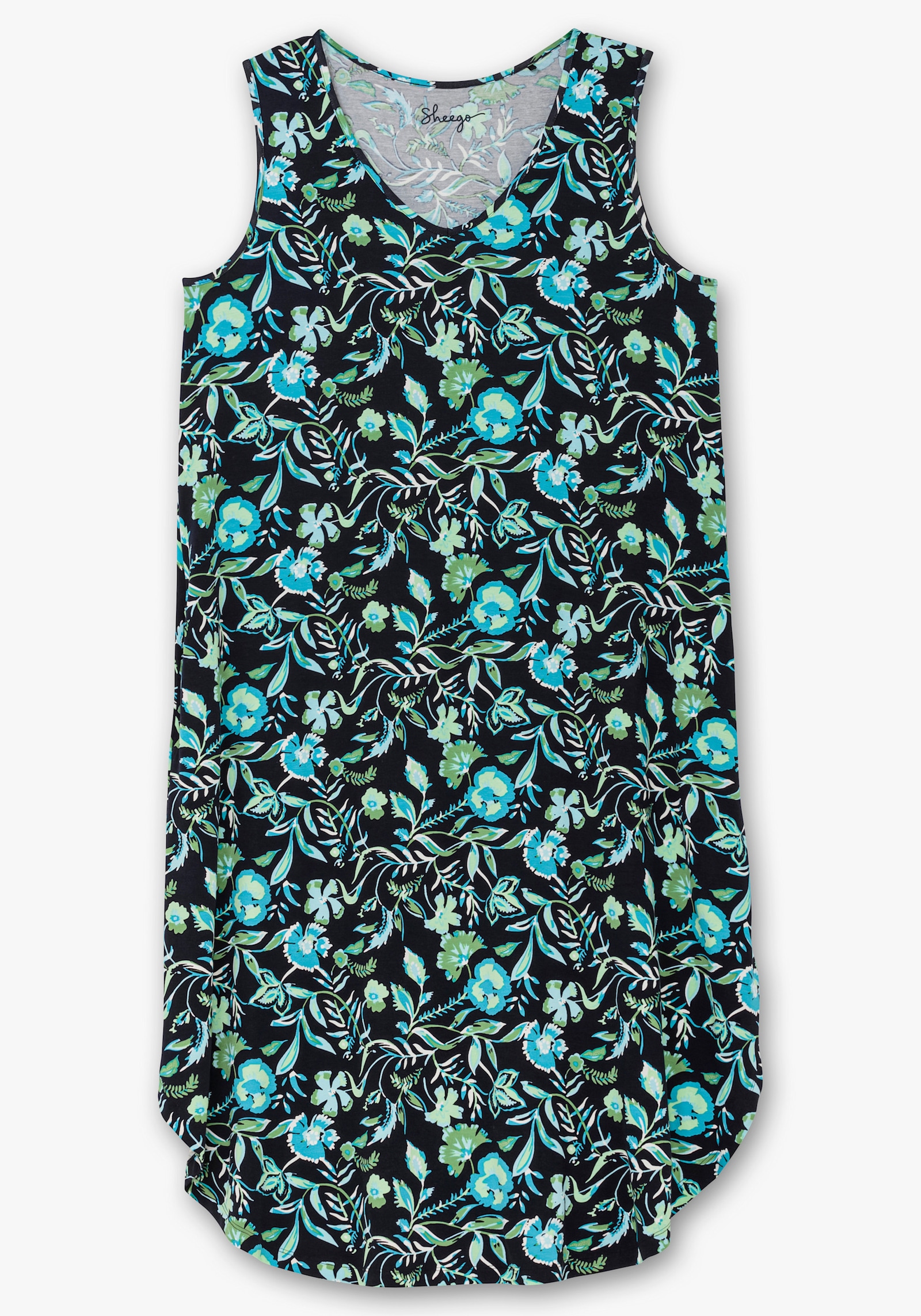 sheego Jerseykleid mit Ornamentprint, ärmellos - tiefblau-gemustert