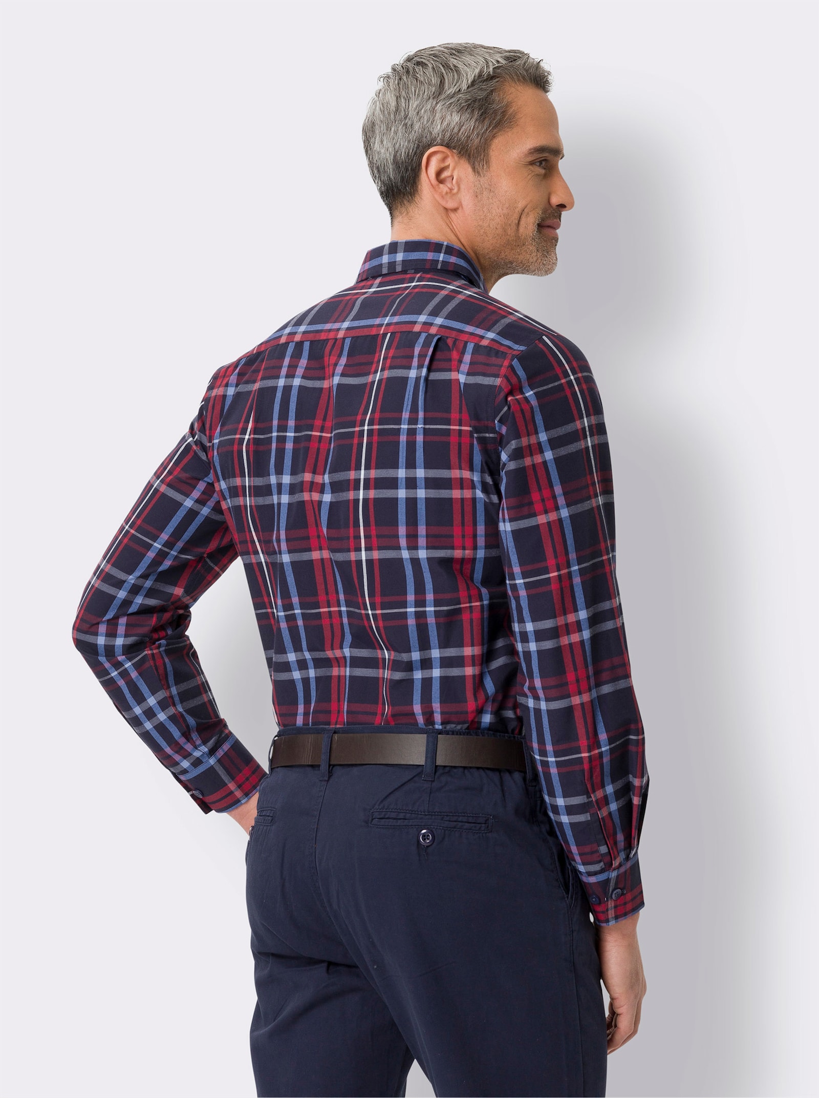 Rutig, långärmad skjorta - marin-röd, rutig