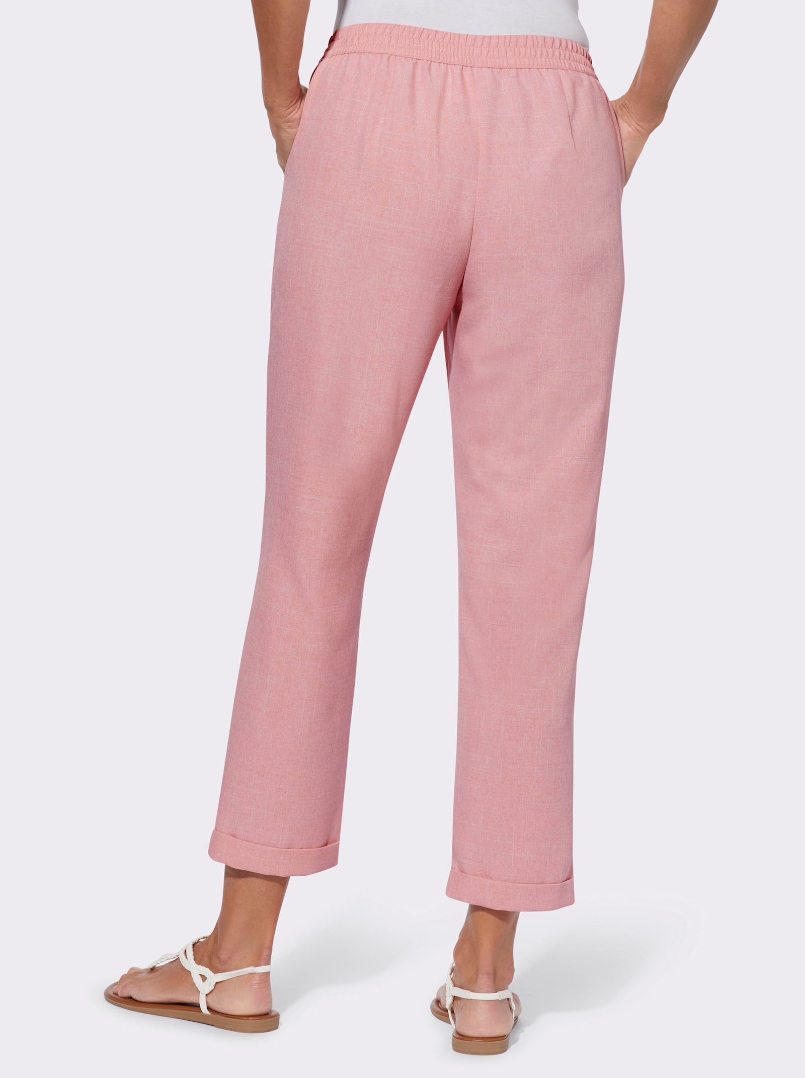 7/8 kalhoty lněného vzhledu - růženínová-melír