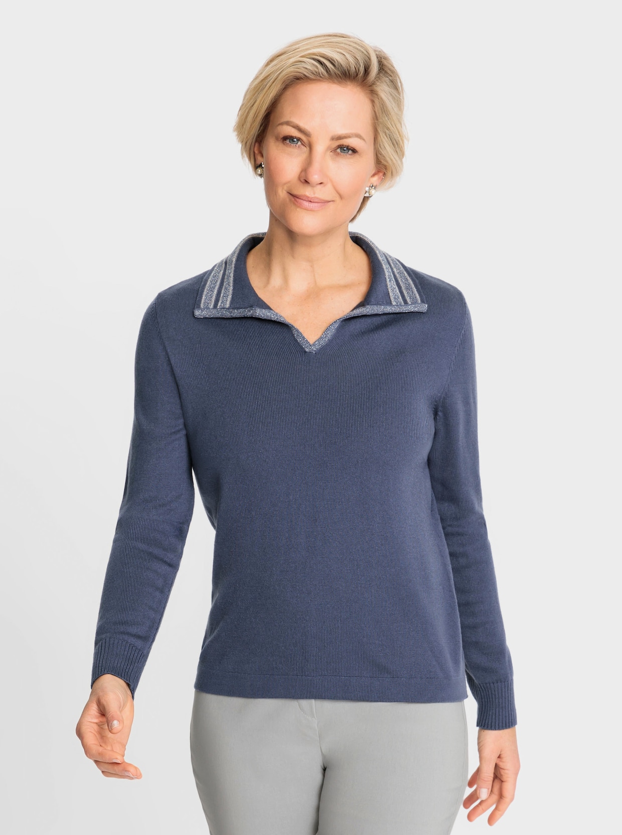 Feinstrickpullover - rauchblau