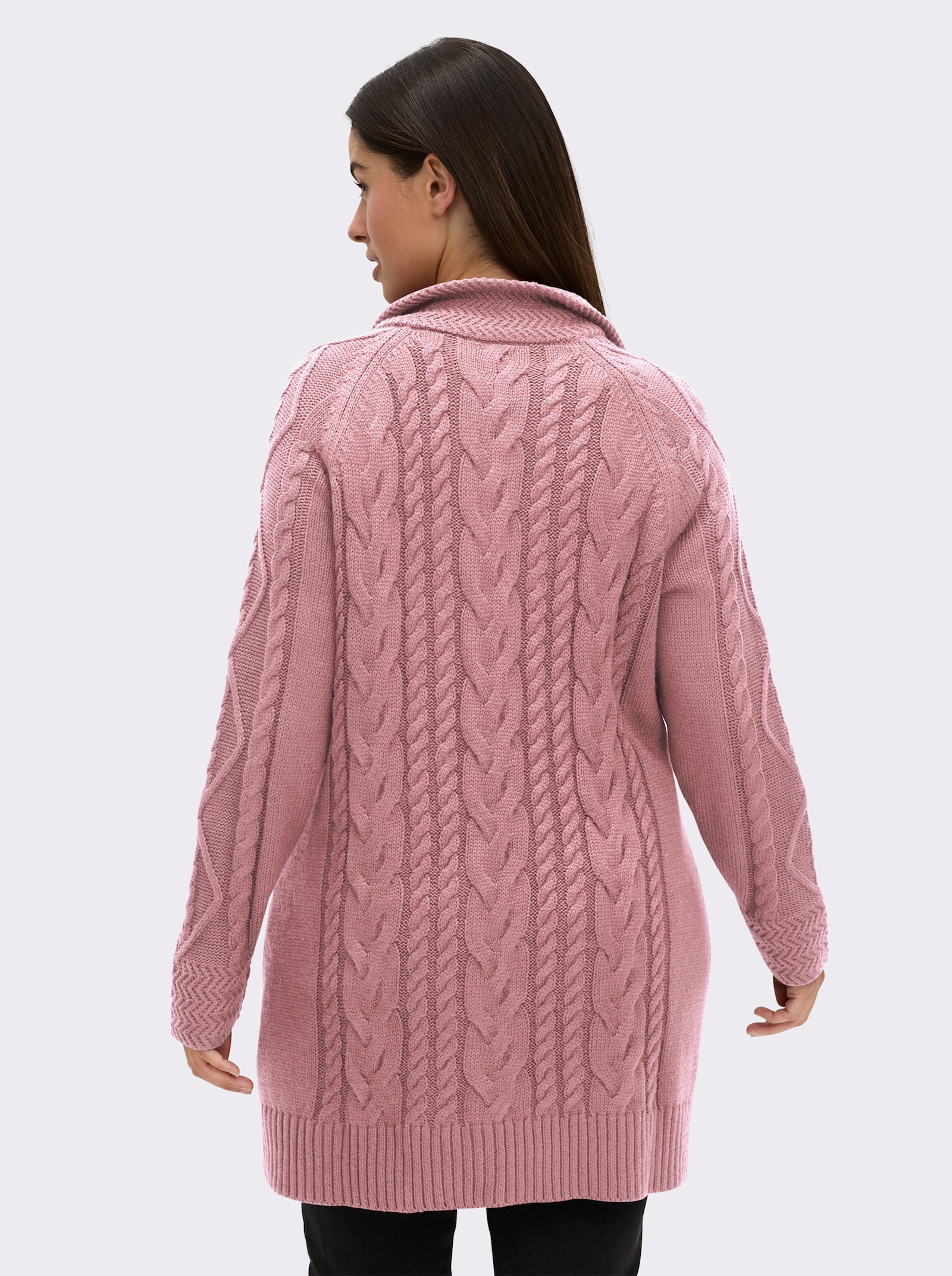 Longstrickjacke mit Einstrickmuster - hortensie