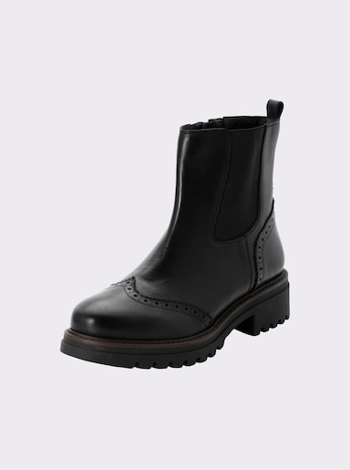 sheego Stiefelette mit Brogue-Lochmuster - schwarz