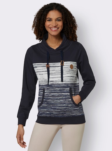 Sweatshirt mit Känguru-Taschen - marine-ecru-meliert