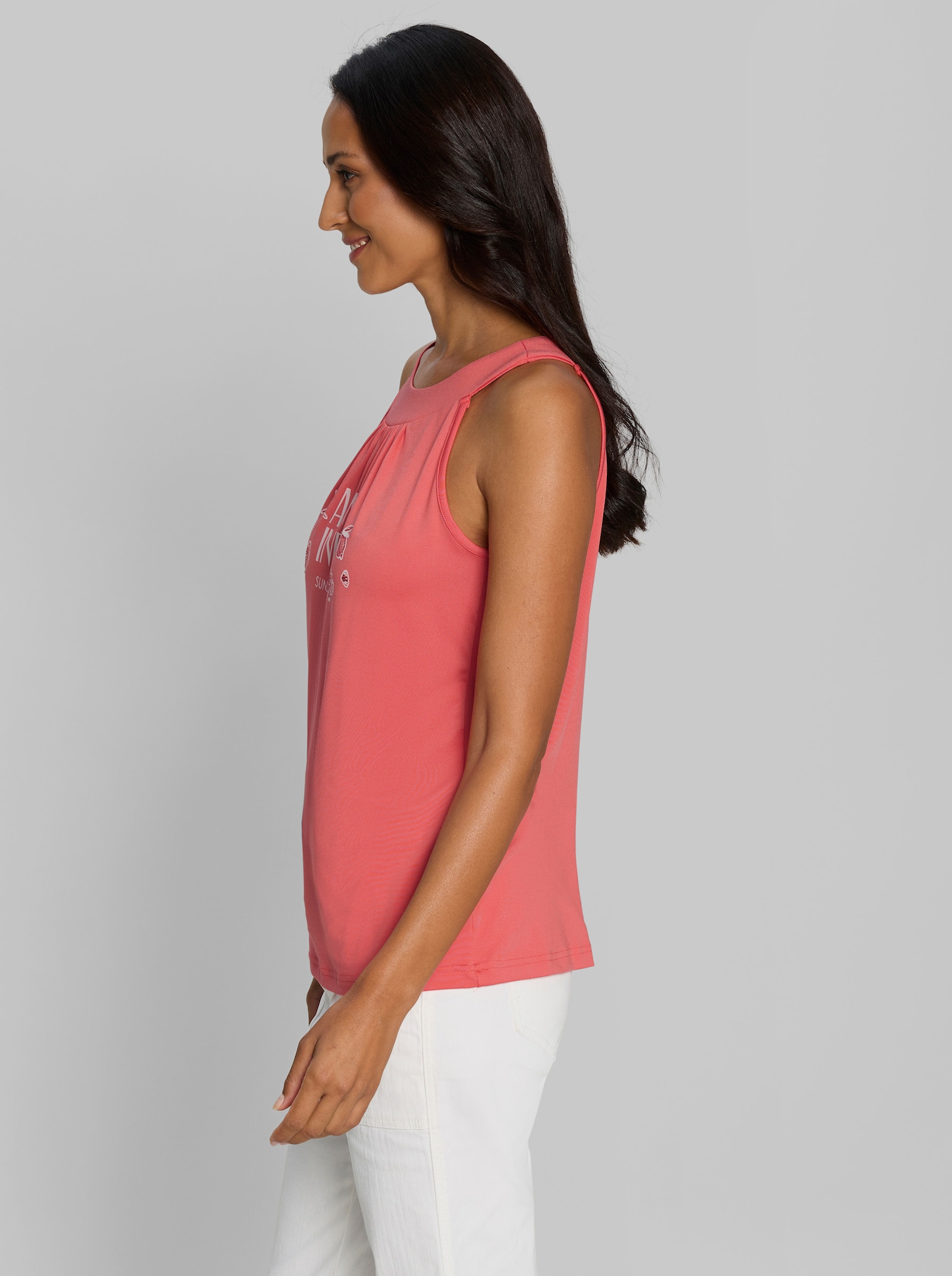 heine Shirttop mit Schriftzug - koralle-ecru-bedruckt