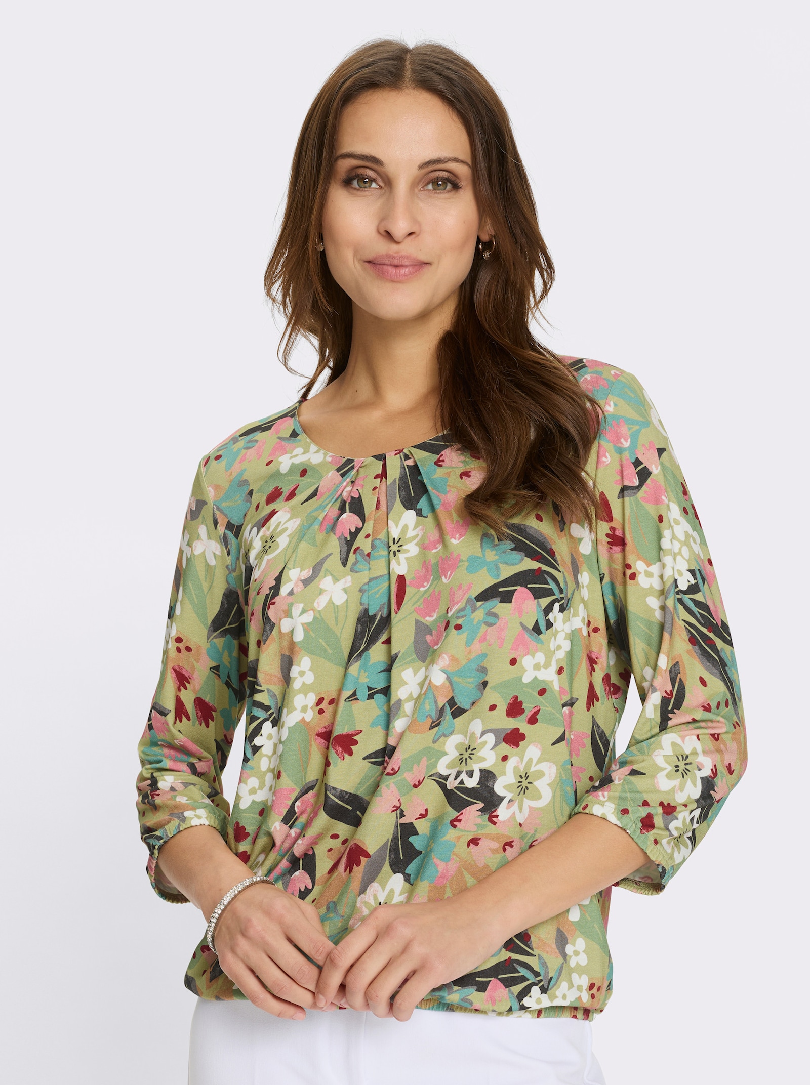 Rundhalsshirt im Blüten-Dessin - kalkmint-salbei-bedruckt