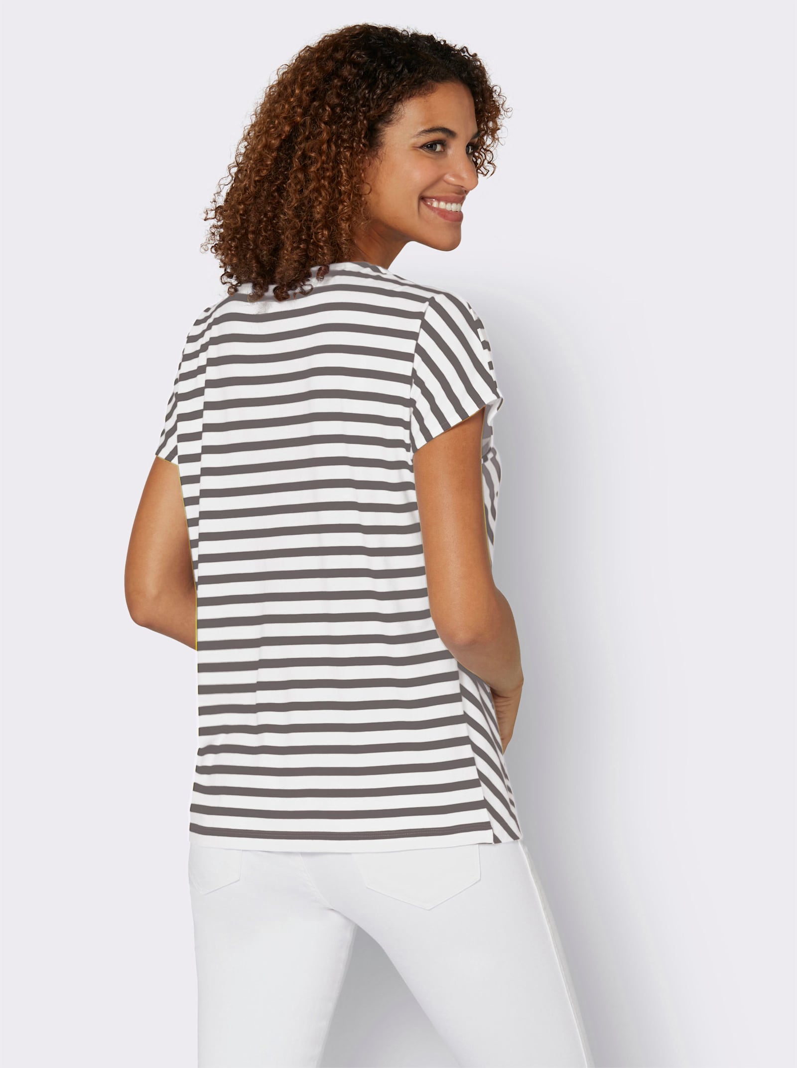 Streifenshirt mit überschnittenen Schultern - dunkeltaupe-weiß-gestreift