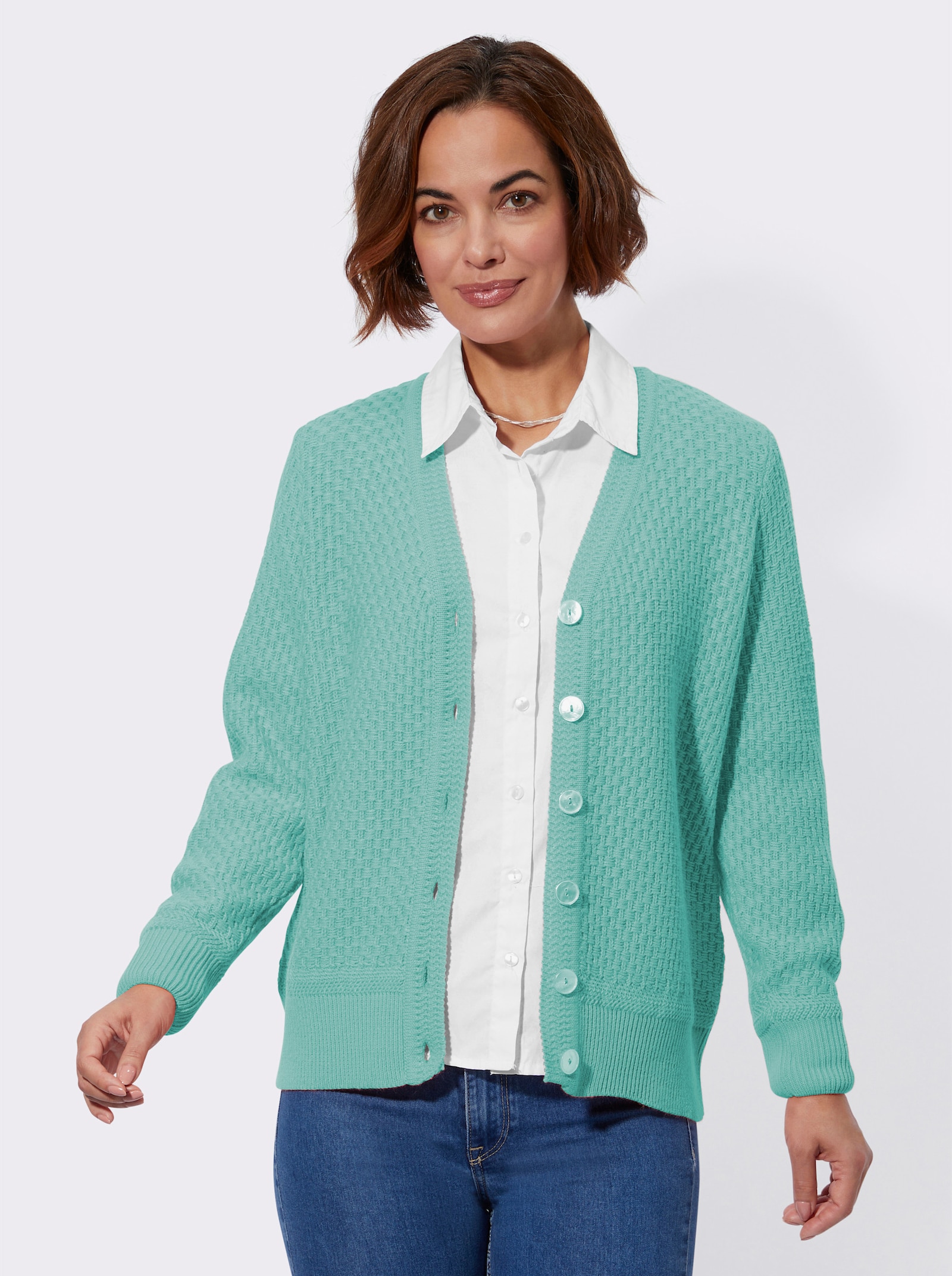 Strickjacke in strukturierter Optik - türkis