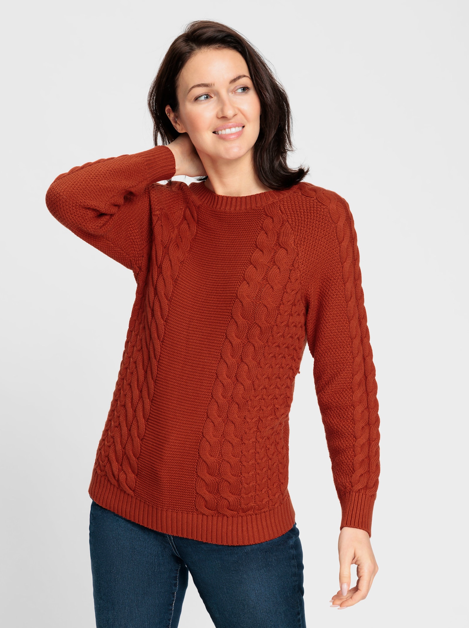 Strickpullover im Mustermix - rostrot