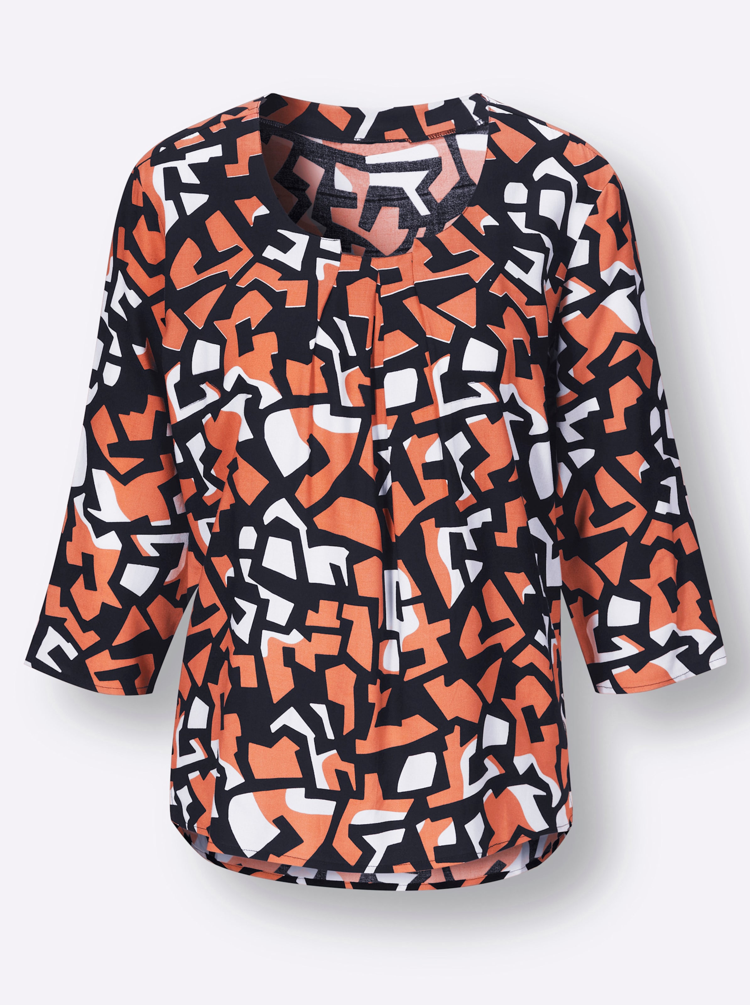 Création L Damen Schwarz Schlupfbluse Creation L, Gr. 38, Orange (Papaya, Bedruckt), 100% Viskose, Gemustert, Rundhals, Blusen Schlupfbluse - Bild 2