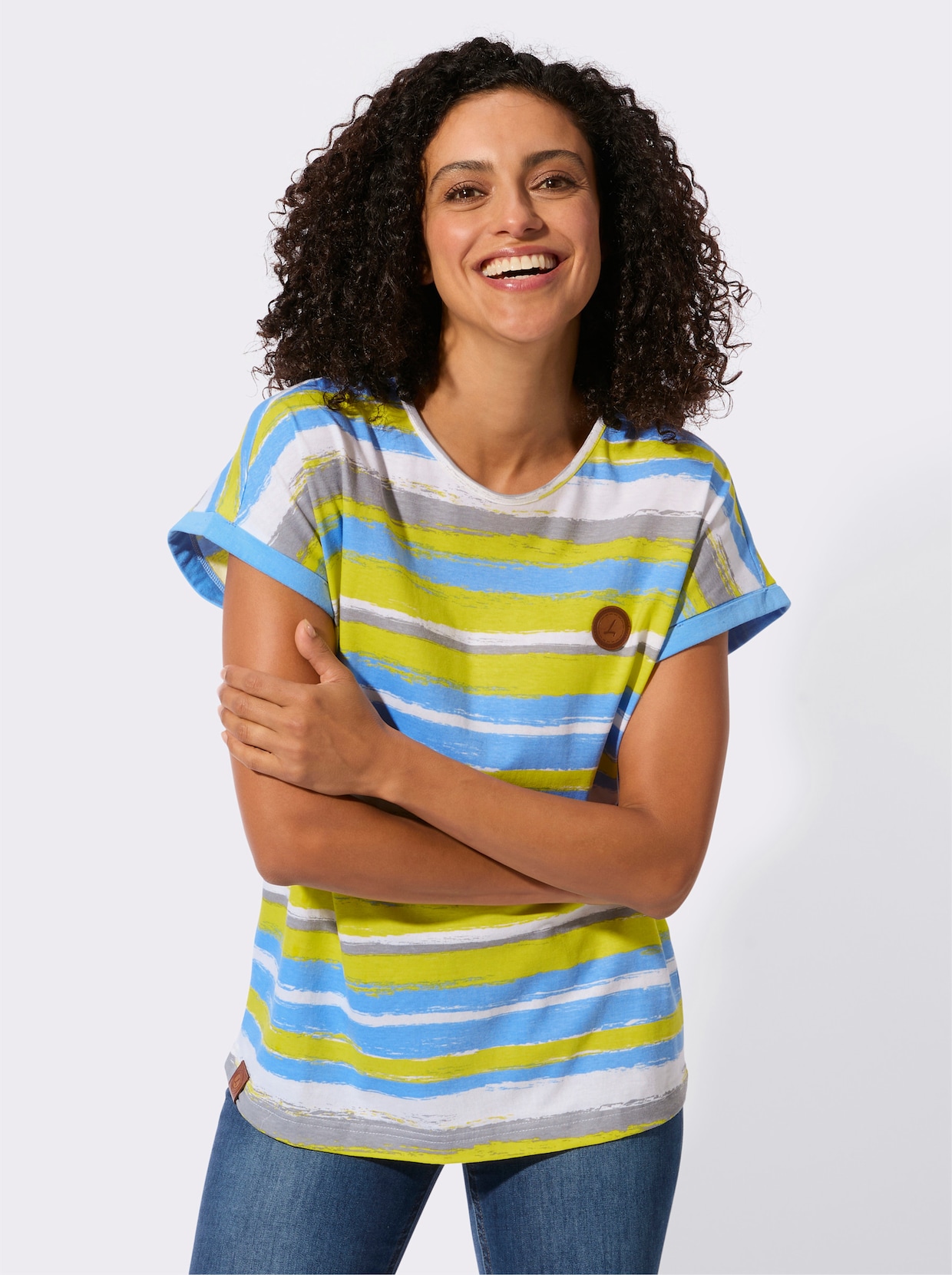Ringelshirt - limone-himmelblau-geringelt