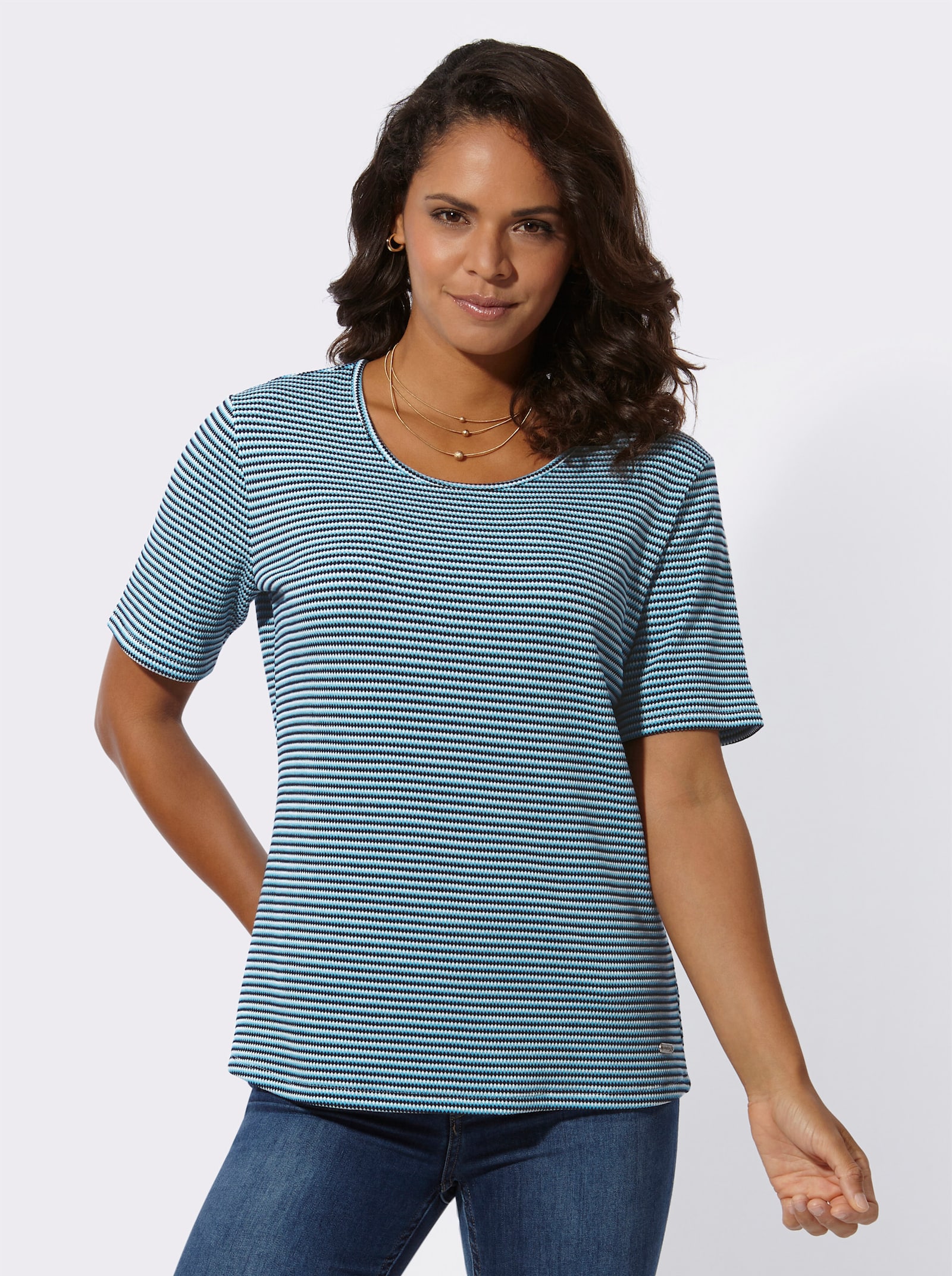 Shirt met korte mouwen in jacquarddessin - marine/wit gedessineerd