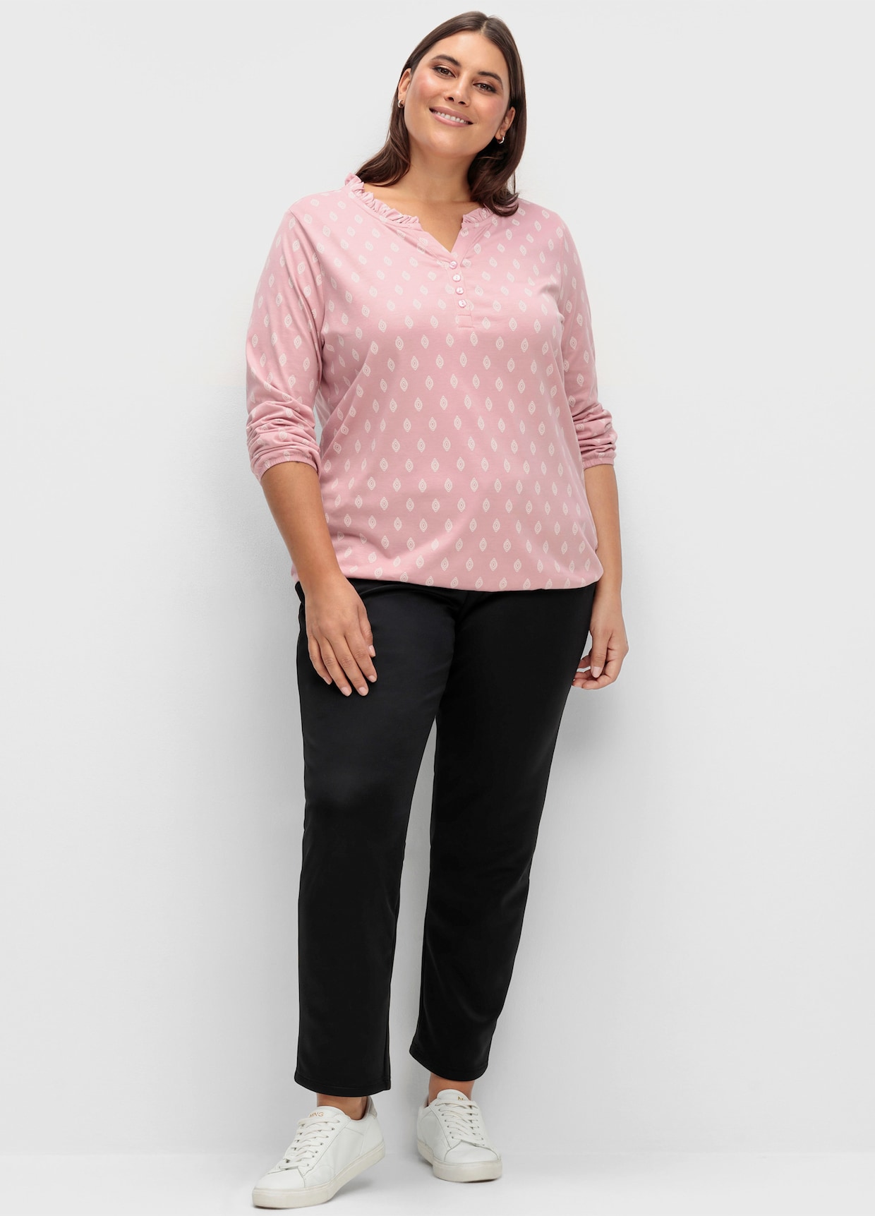 Langarmshirt mit Rüschen - hortensie-ecru-bedruckt