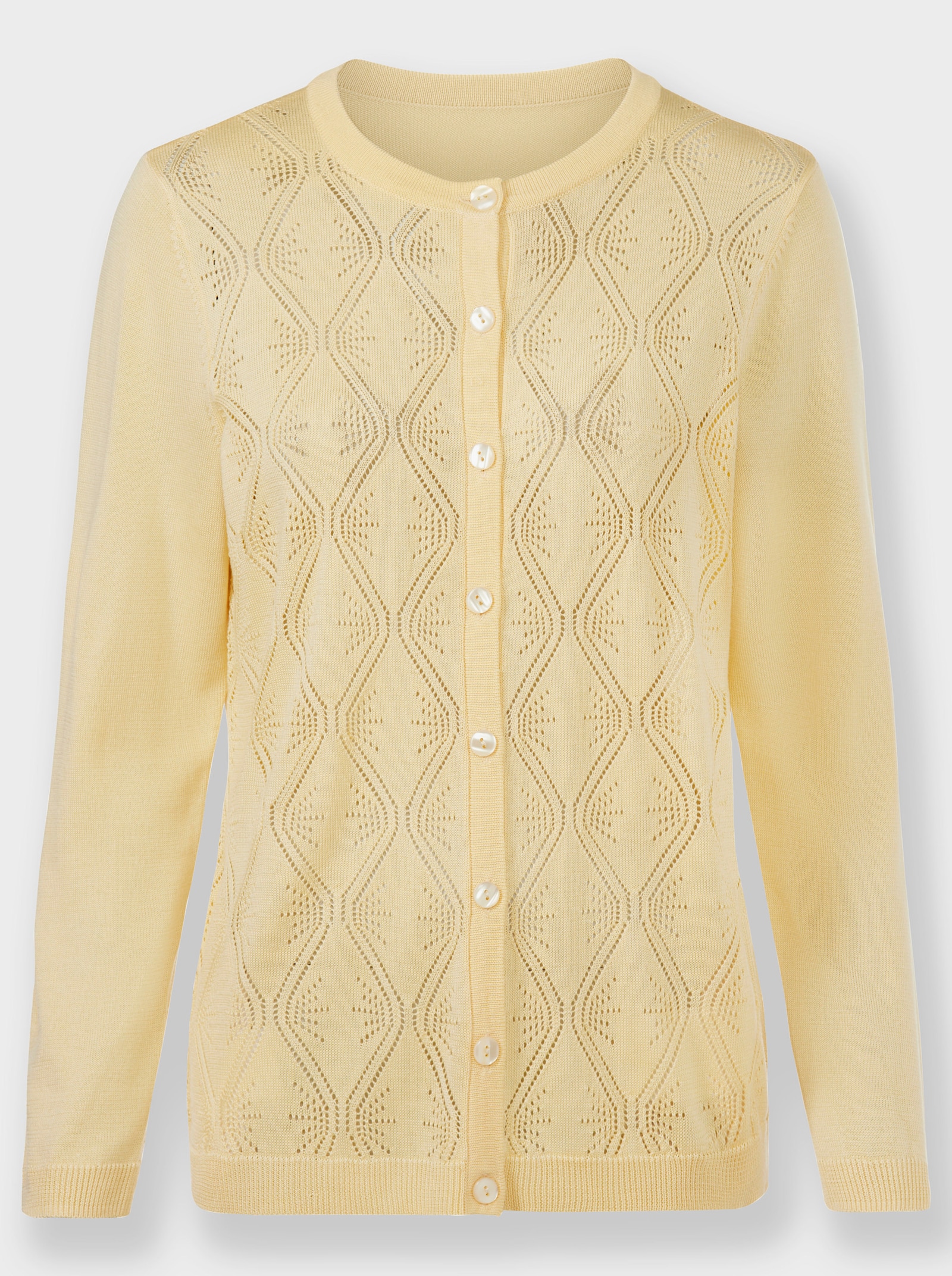 Ajourstrickjacke mit Rautenmuster - vanille