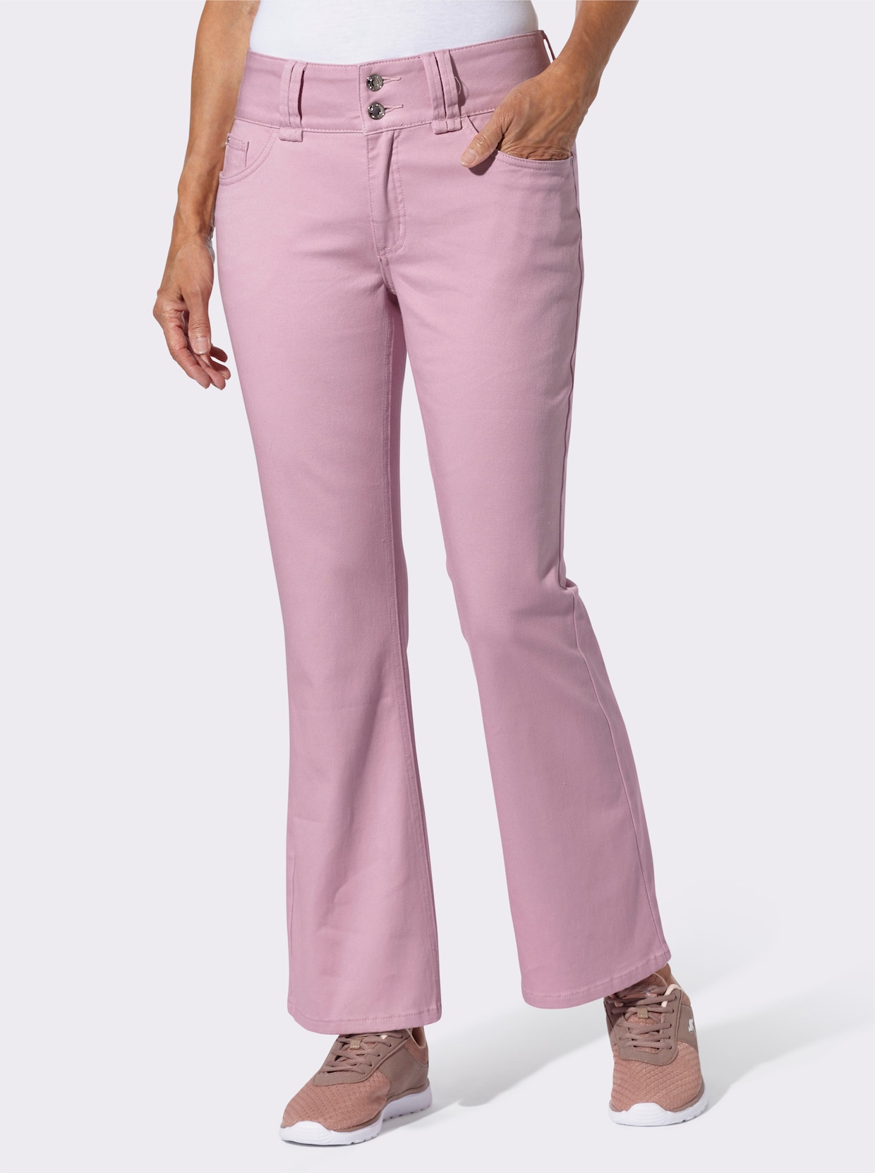 Bootcut-Jeans mit hoher Taille - rosé