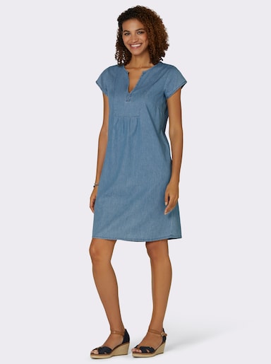 Jeanskleid mit Kellerfalte im Rückteil - blue-stone-washed