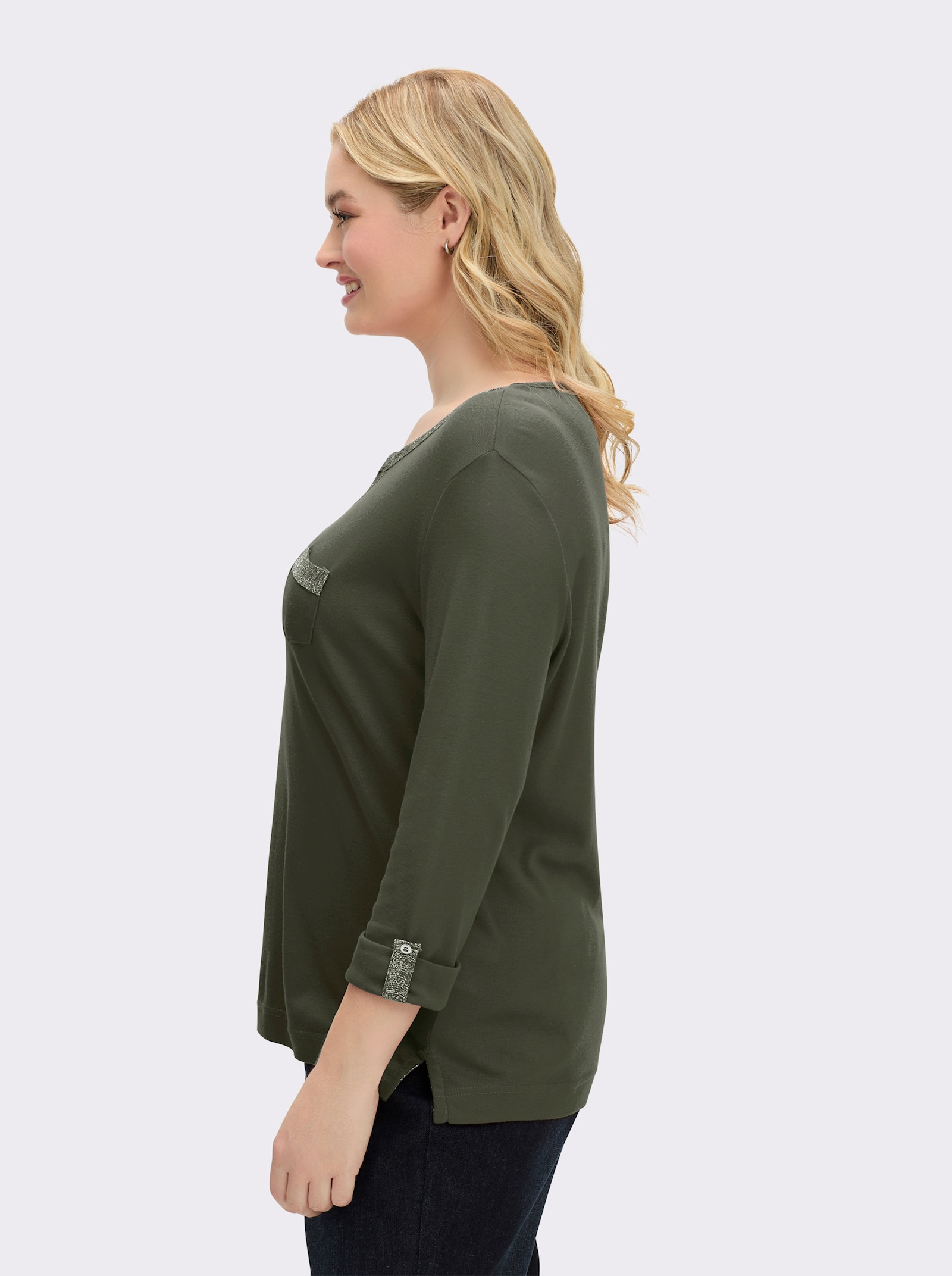 3/4-Arm-Shirt mit Glitzer-Details - khaki